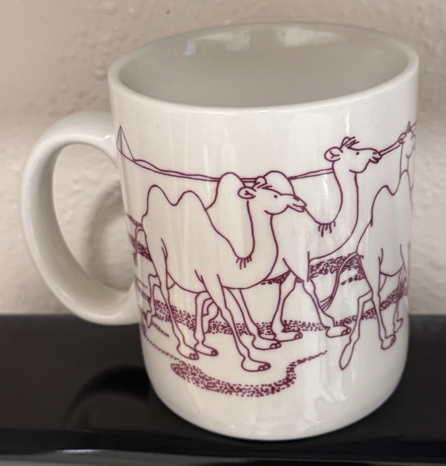 Vintage Papel Camel Desert Scene Coffee Mug Cup Purple Line Art 4” Tall