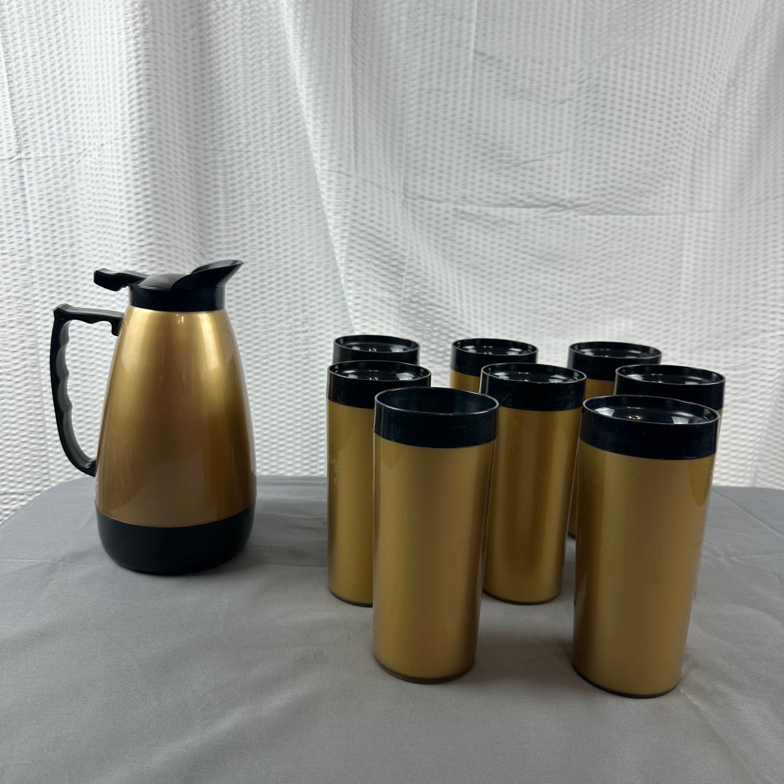 Vintage West Bend Thermo Serv Insulated Gold Coffee Carafe W/ 8 Cups MCM