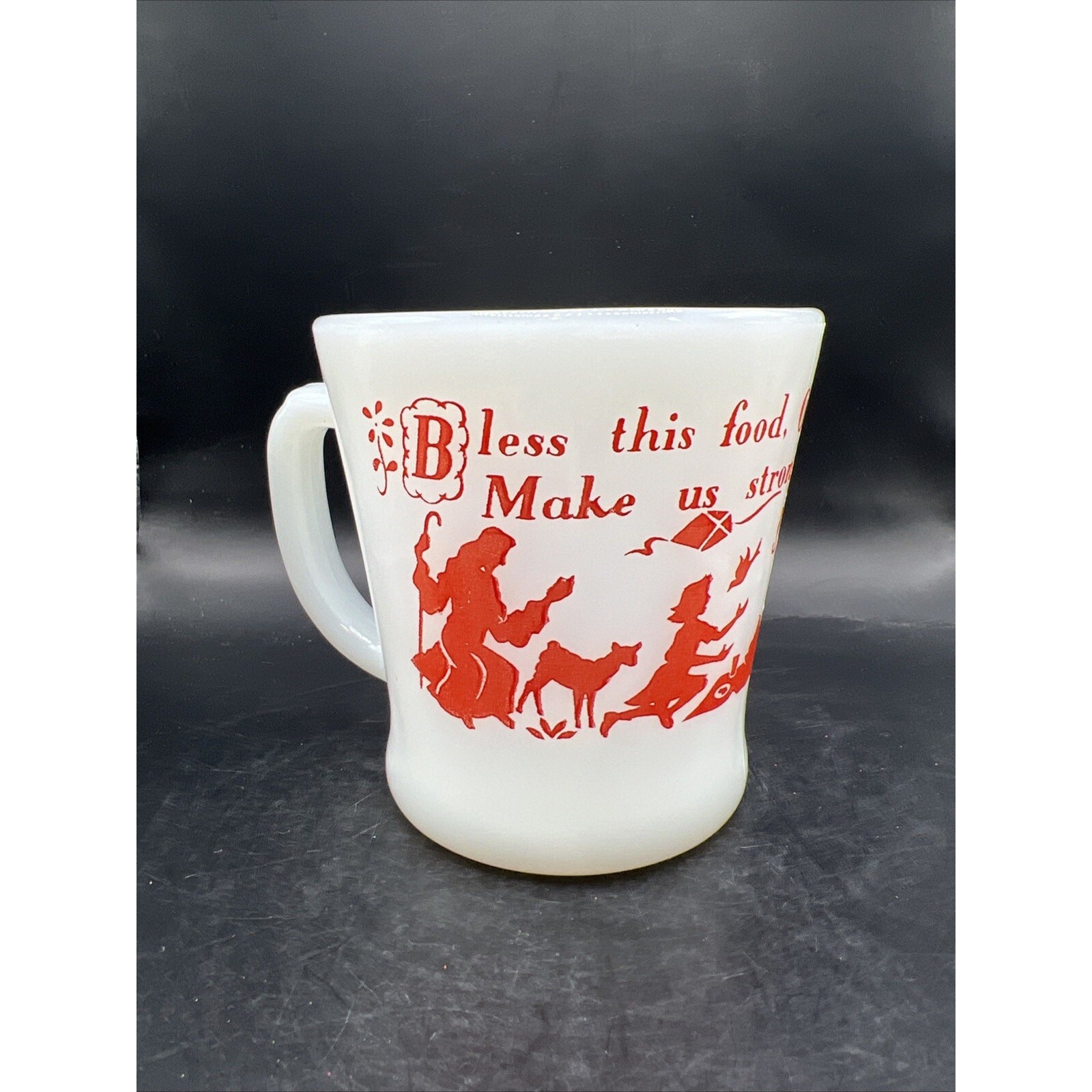 Fire King Milk Glass Mug Anchor Hocking Cup Prayer Bless This Food O Lord