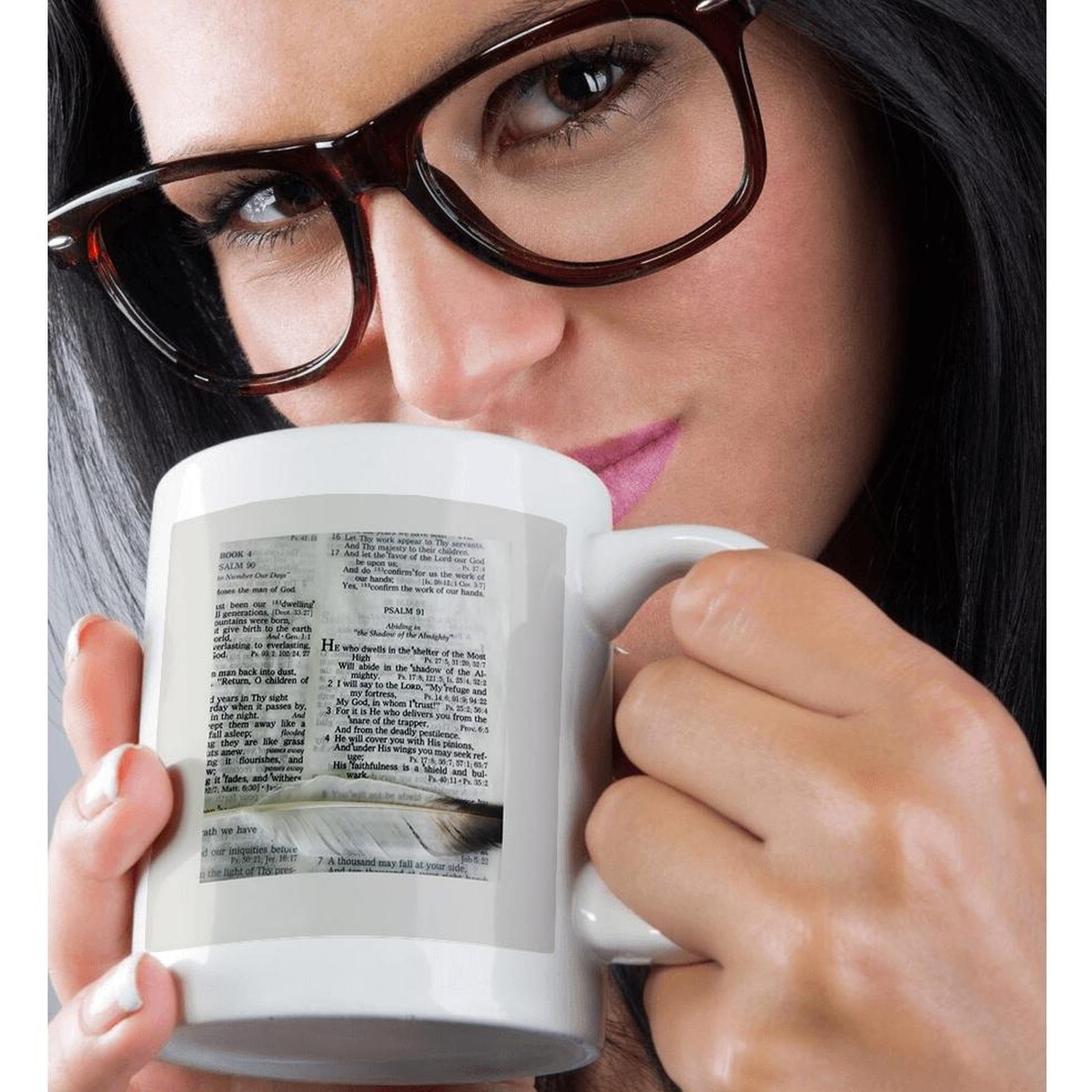 3dRose Psalm 91 Bible Feather Photo Magic Color Changing Mug 11oz
