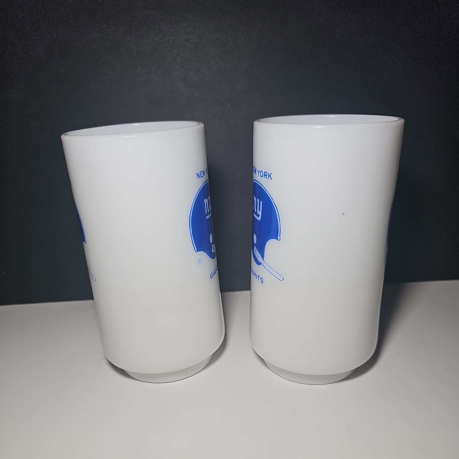 Vintage Giants Milk Glass beer stein mugs cup set 0f 2