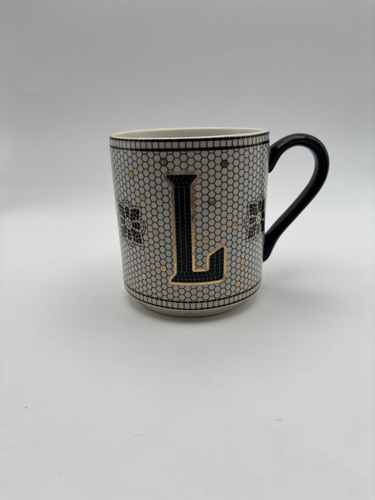 Anthropologie Tiled Margot Coffee Mug Cup Letter L Initial Monogram Bistro Tile