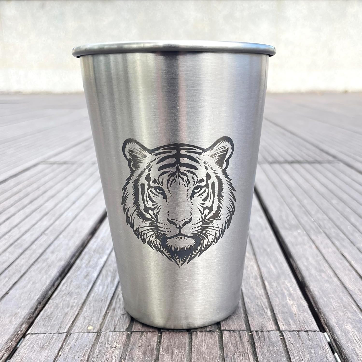 4 Pack 16Oz Conical Stainless Steel Cups – Laser Engraved Animals, Stackable Dur