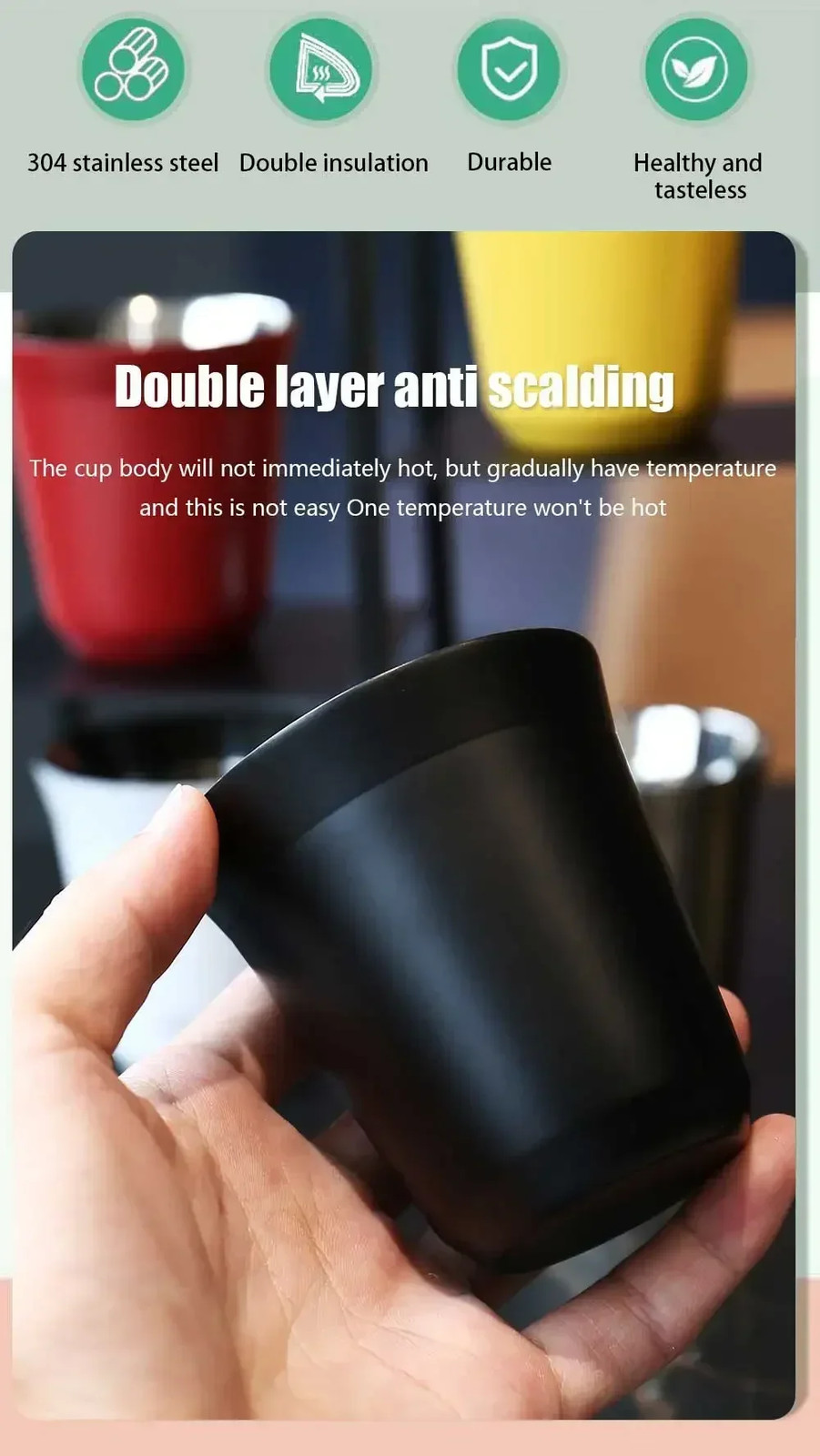 160Ml Espresso Mugs 304 Stainless Steel Double Layer Anti-Scalding Coffee Milk D
