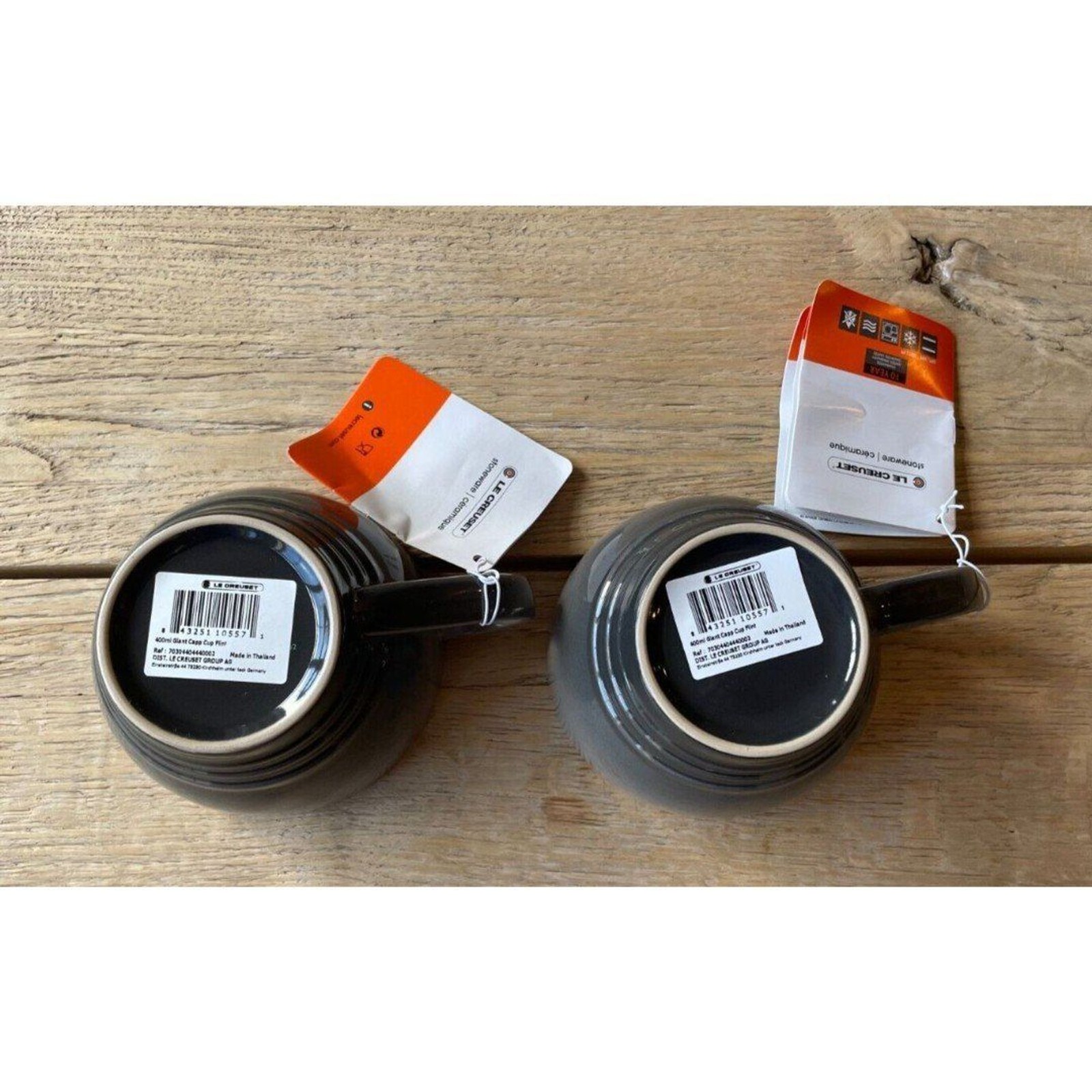 Le Creuset Stoneware Set of 2 Giant Cappuccino Bistro Mug 14 oz Oyster Flint NEW