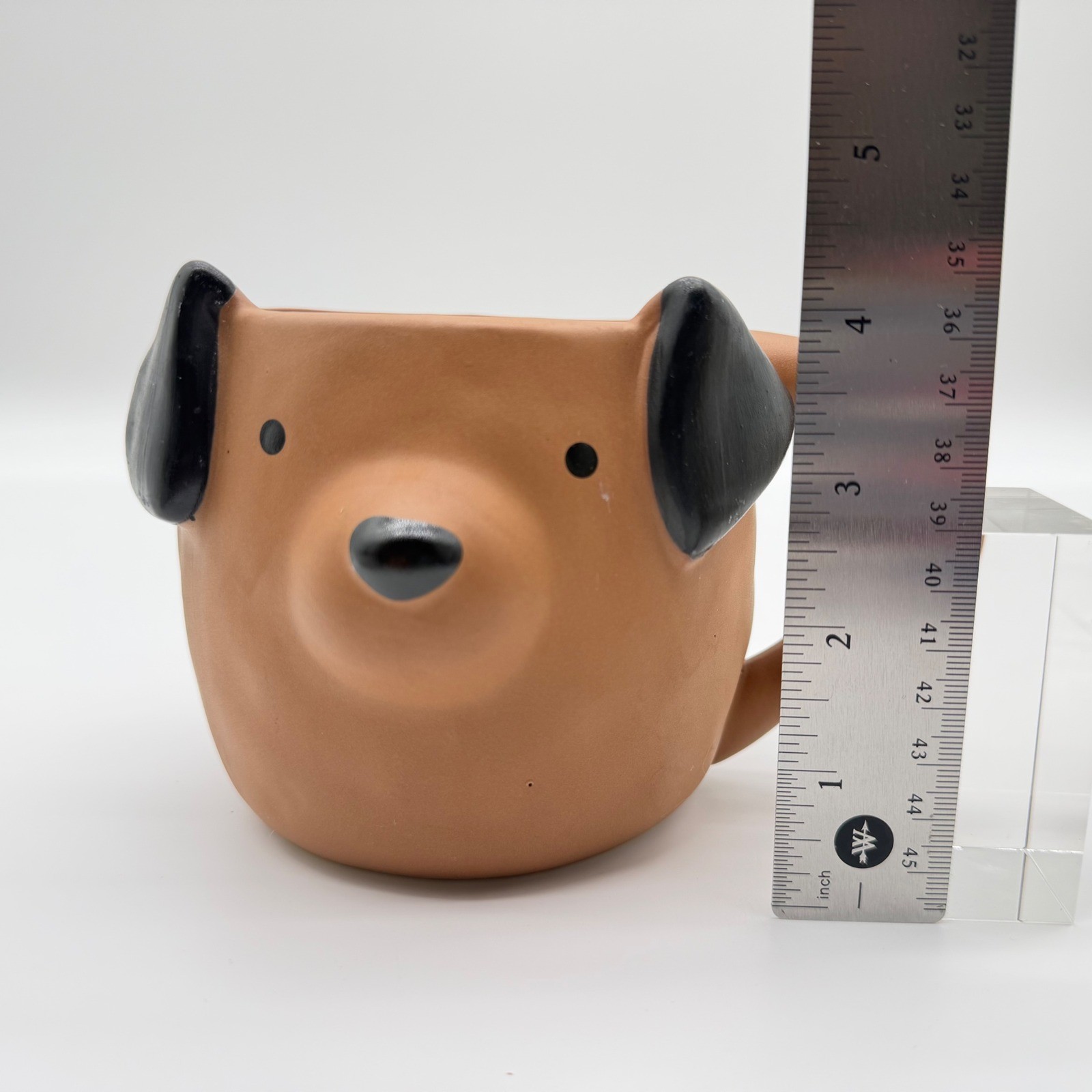 Brown Ceramic Dog Mug 3D Sculpted Puppy Face Matte Terracotta Novelty Coffee Cup