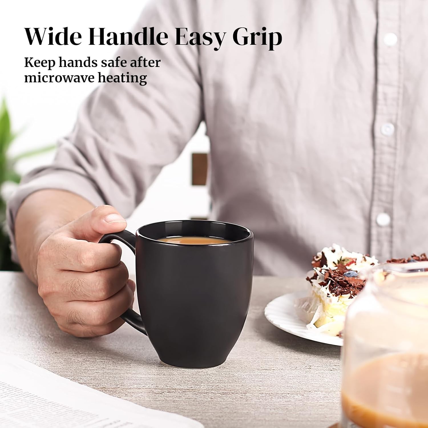 Black Porcelain Coffee Cups 16 oz Set