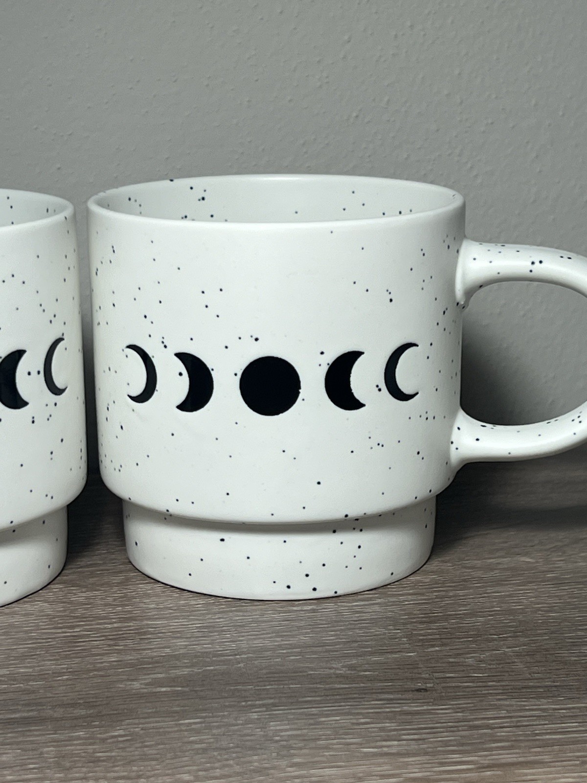 Set Of 4 Market Finds Phases Of The Moon White With Black Speckles Coffee Mugs