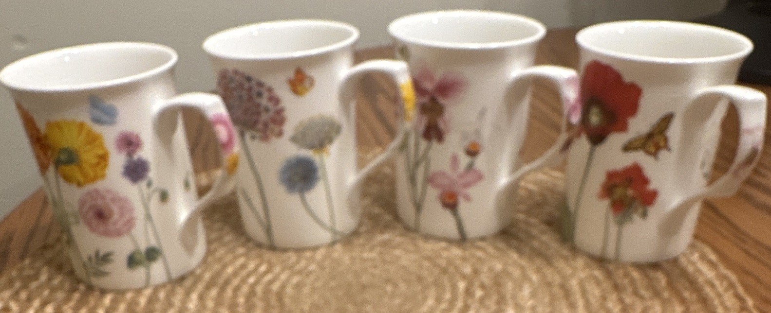 Stechcol Gracie Bone China Floral Butterfly Coffee Mug Set of 4 8 fl oz White