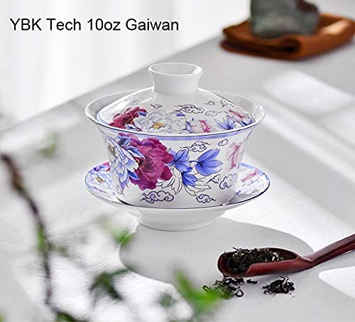 YBK Tech 10oz Large 5# Porcelain Kung Fu Gaiwan Tea Cup Saucer Lid Traditional