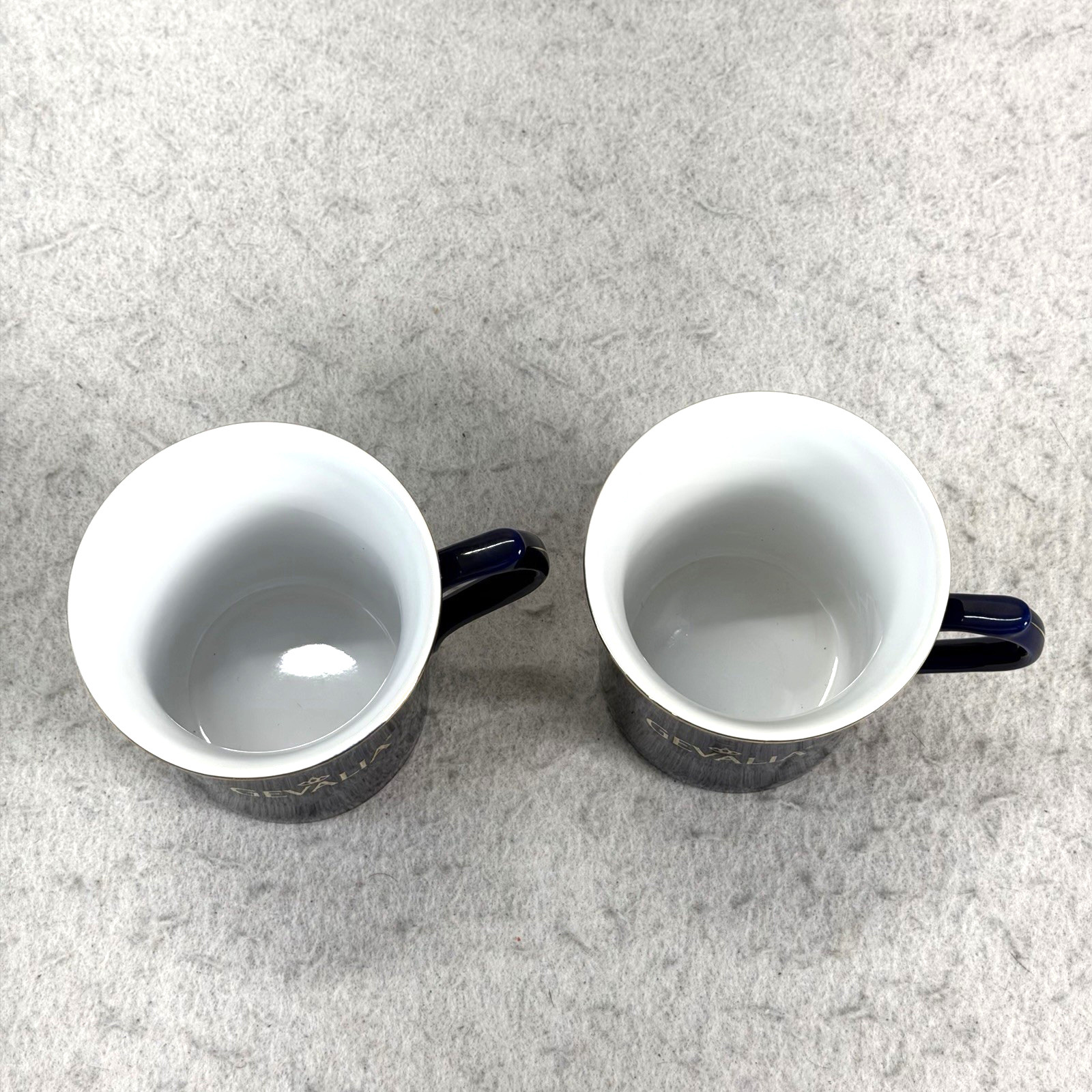 GEVALIA Coffee Mug 10oz Cobalt Blue Porcelain w/ Gold Rim & Lettering Set of 2