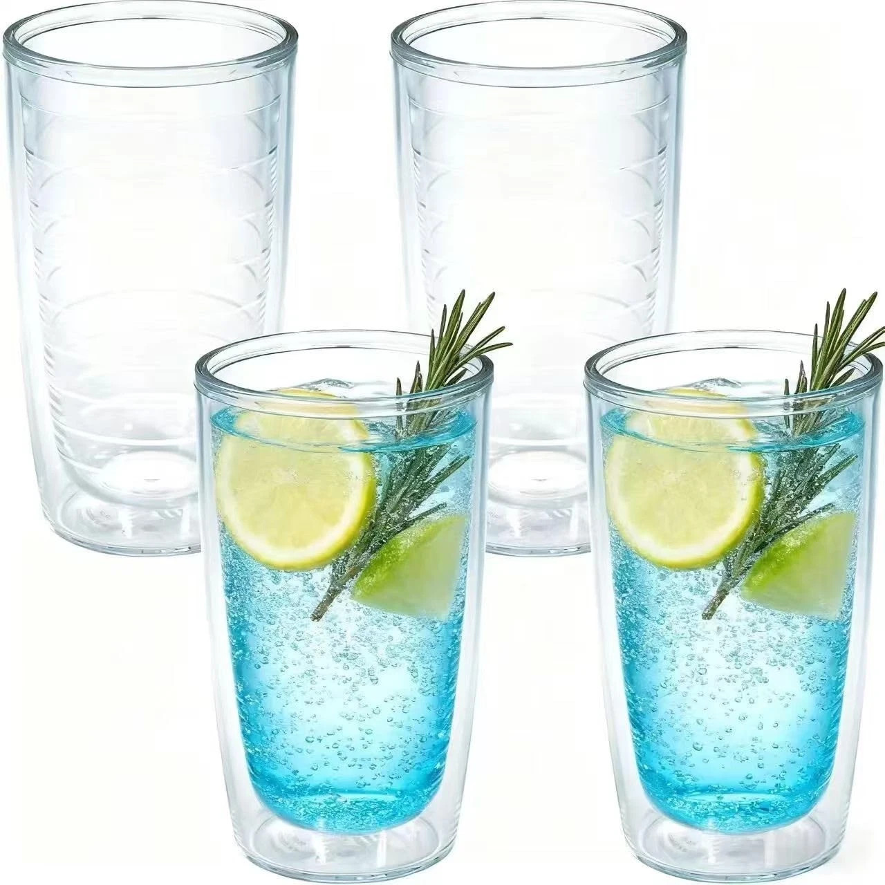 Unbreakable 16oz Tumblers Set of 4 – Plastic Double Wall Insulated Cups, Shat