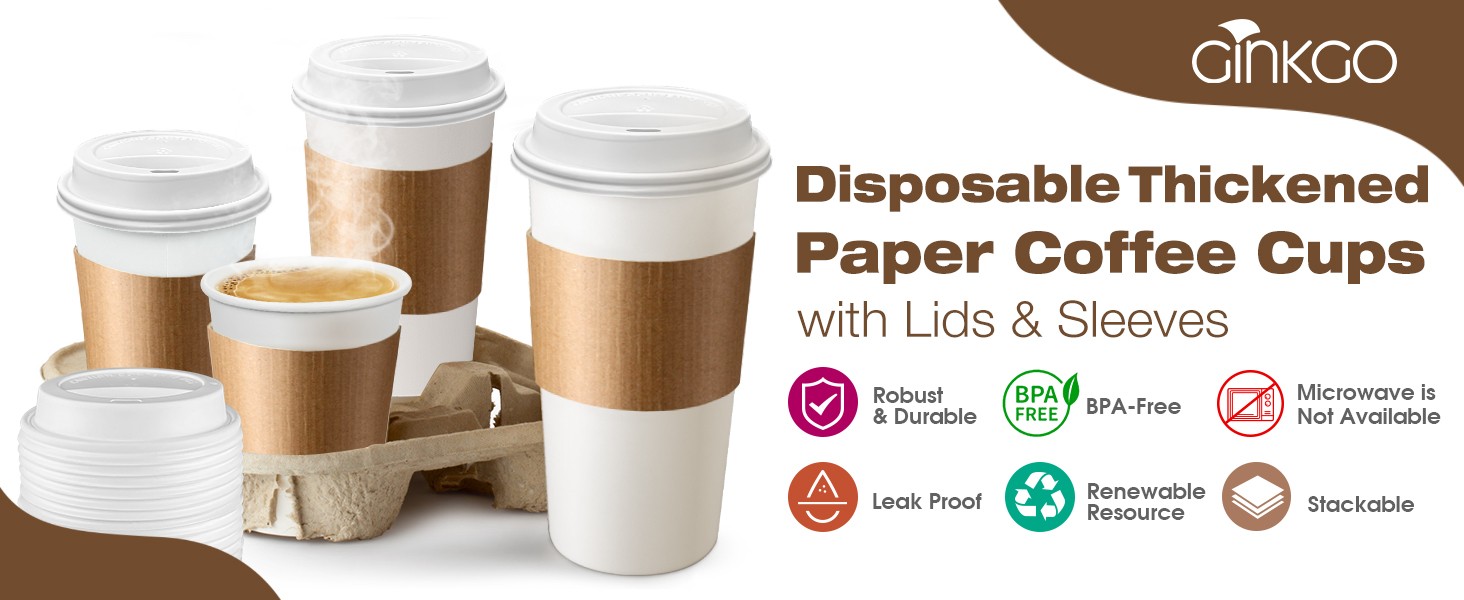 Leak-Proof Coffee Cups with Lids and Sleeves | Disposable To Go Hot Travel Paper