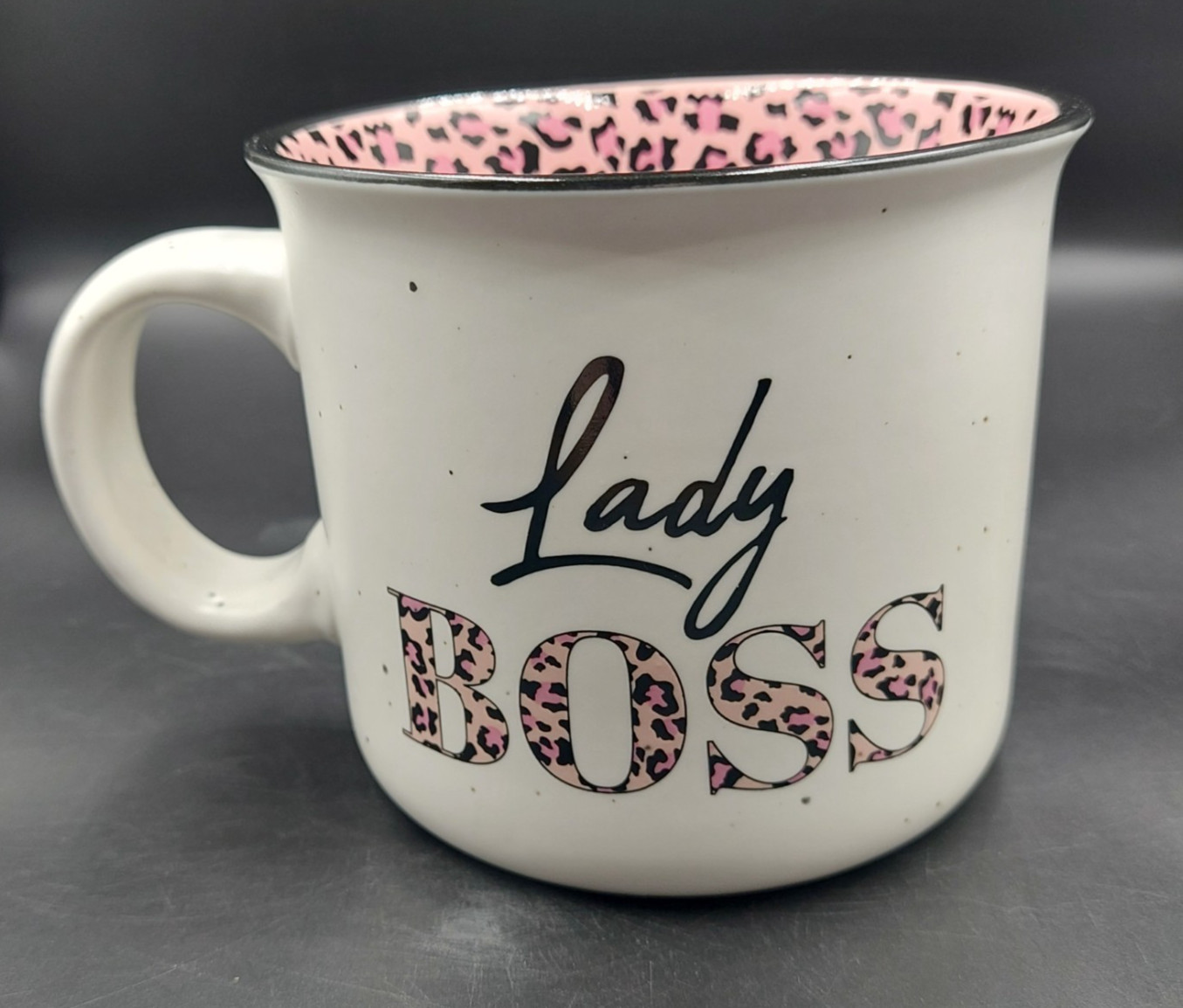 NEW Sheffield Home Lady Boss Large Coffee Soup Mug Pink Leopard Print