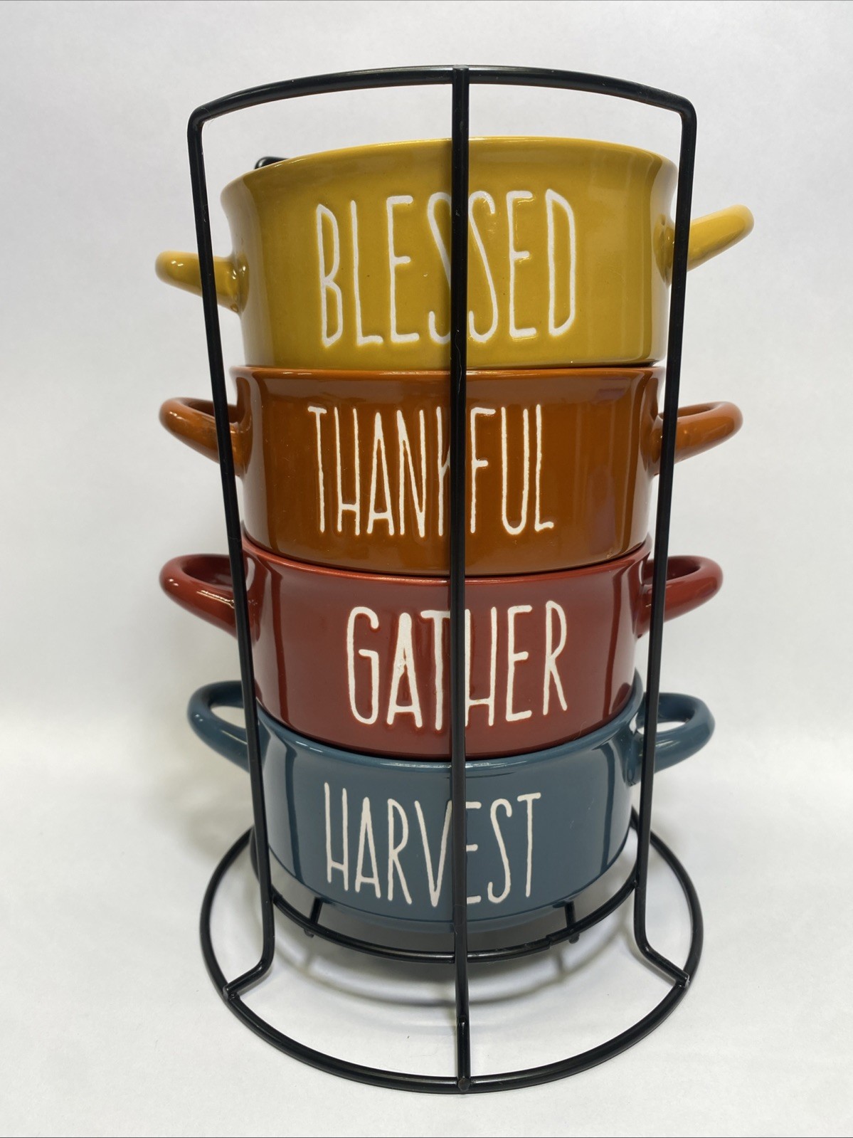 Boston Warehouse Stacked 4.25” Cereal/Soup Bowls In Rack Fall Colors-Gently Used