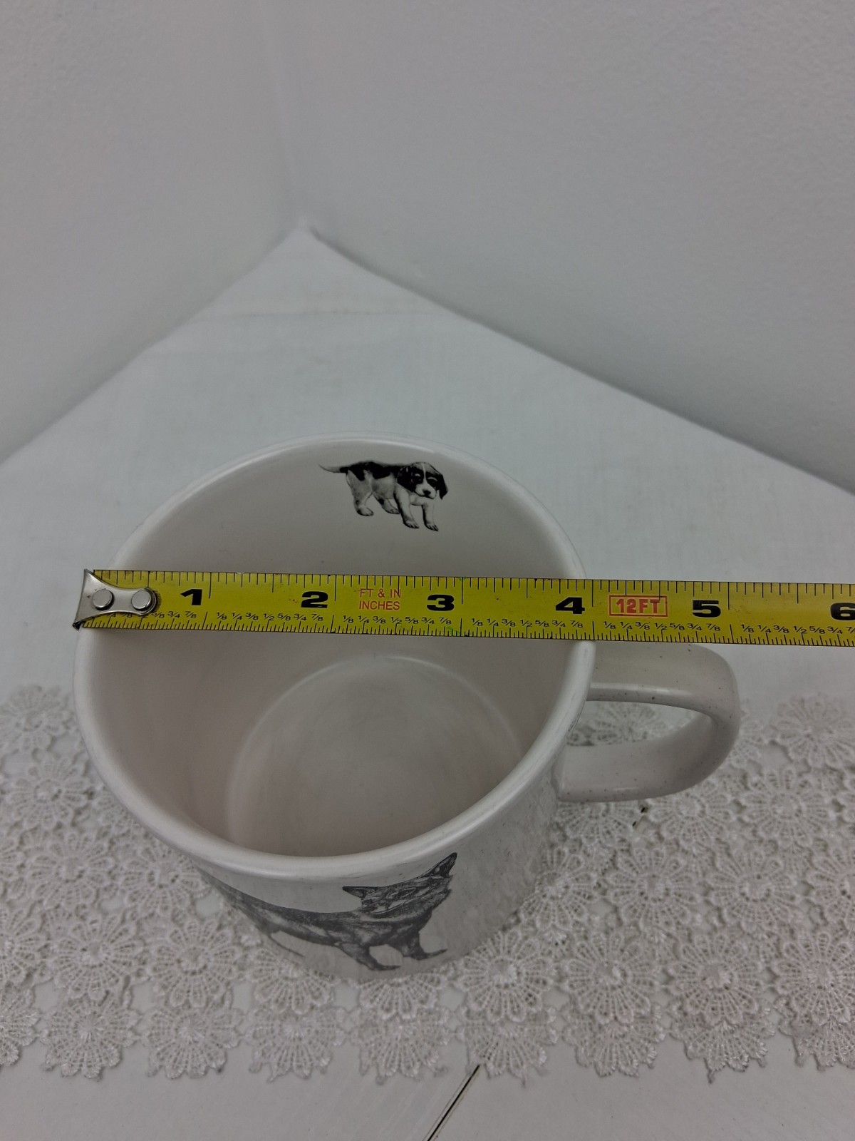 Pottery Barn Wolf Coyote Puppy Dog Black White Speckled Splattered Lg 16 Oz Mug