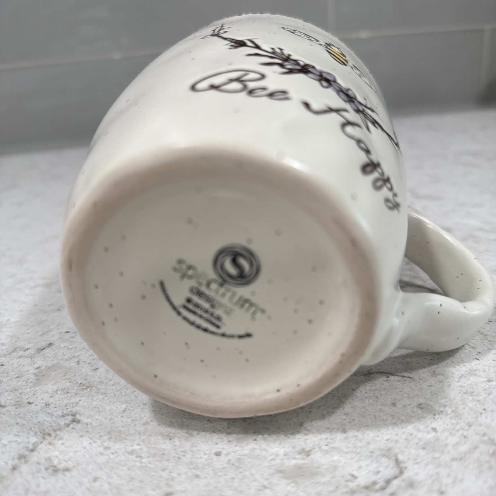BEE HAPPY 18oz Purple Inside Spectrum Designz Stoneware Coffee Mug Cup NEW