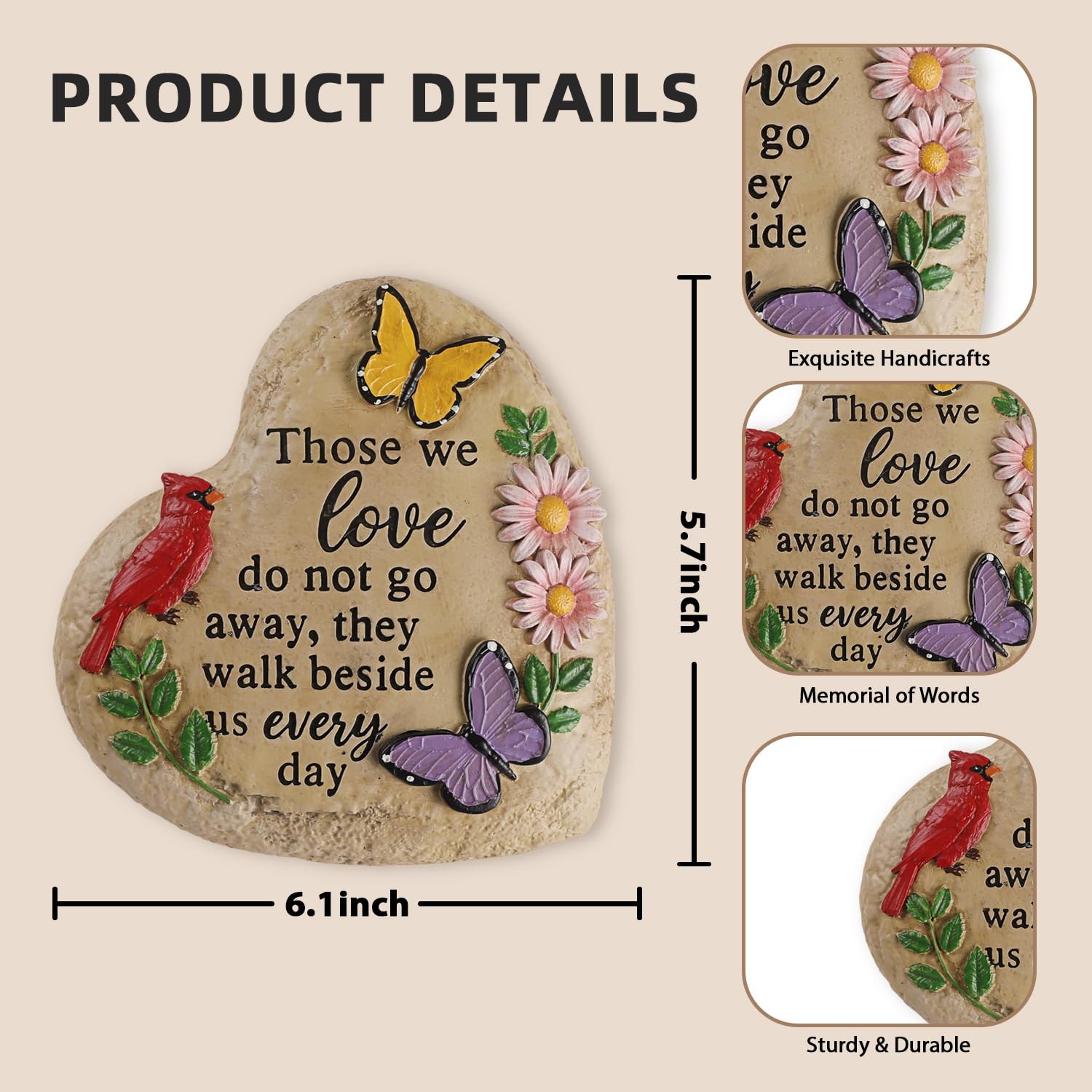 Memorial Garden Stone Cardinal Sympathy Gifts with Butterfly Flowers, in Memo…