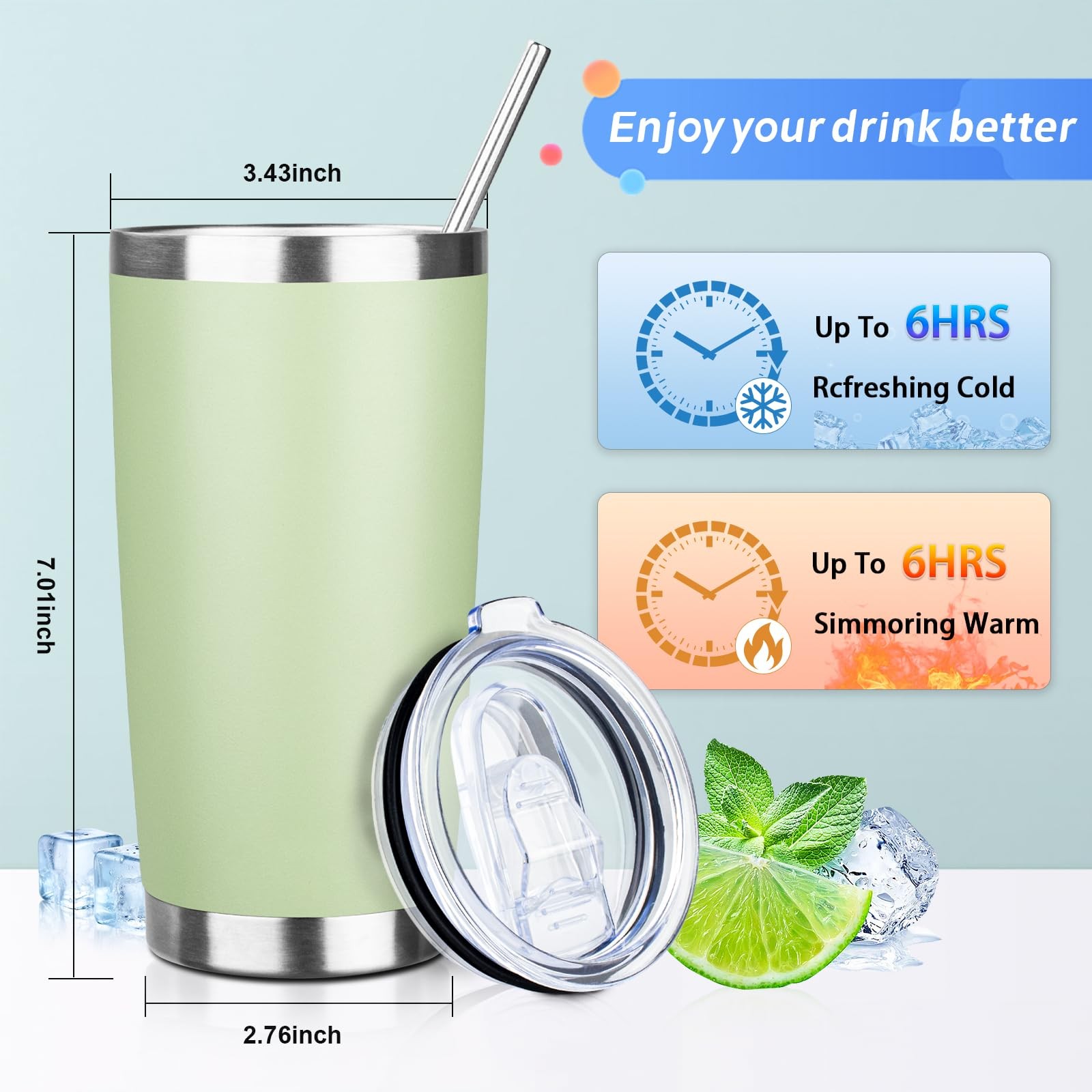 ATIKZHE 20oz Tumbler with Straw and Brush, Stainless Steel Vacuum Insulated t…