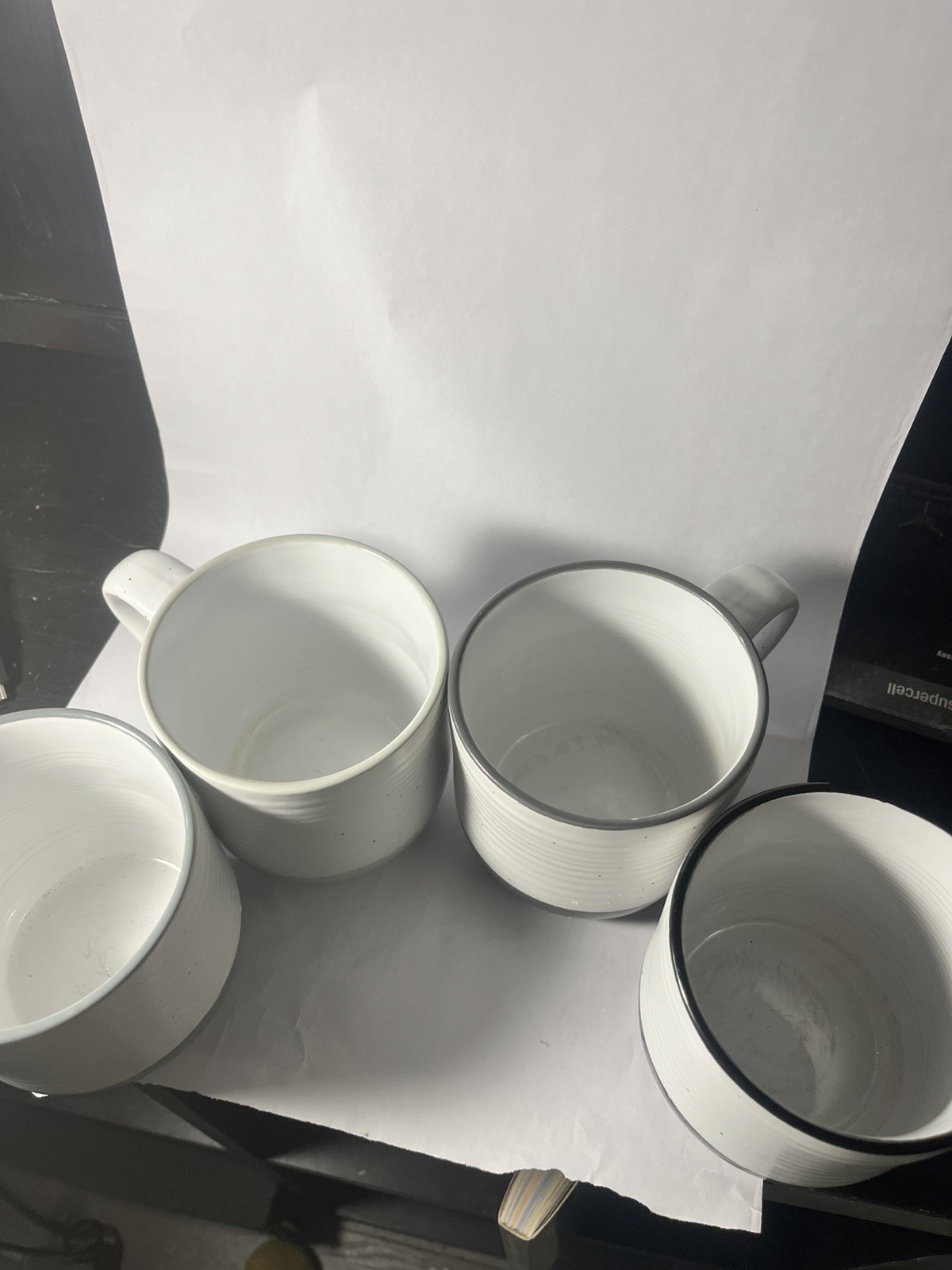 Sheffield Home Coffee/Tea Mug Cup- White/Grey/Black With dark Speckles-Set of 4