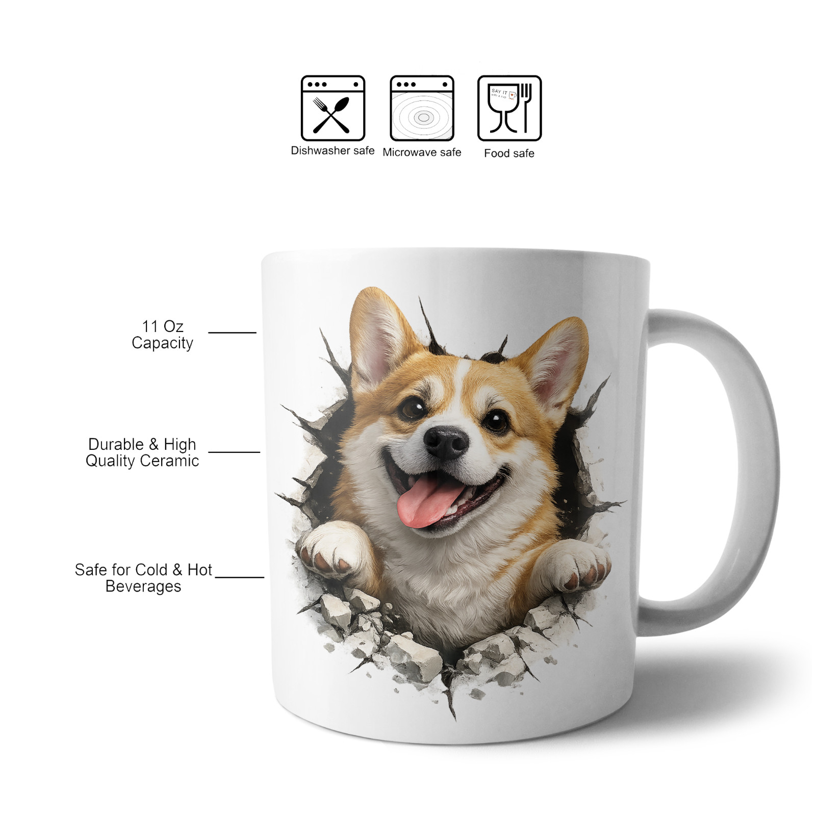 Funny Corgi Mug Cute Dog Coffee Cup 3D Puppy Design Dog Lover Gift 11oz