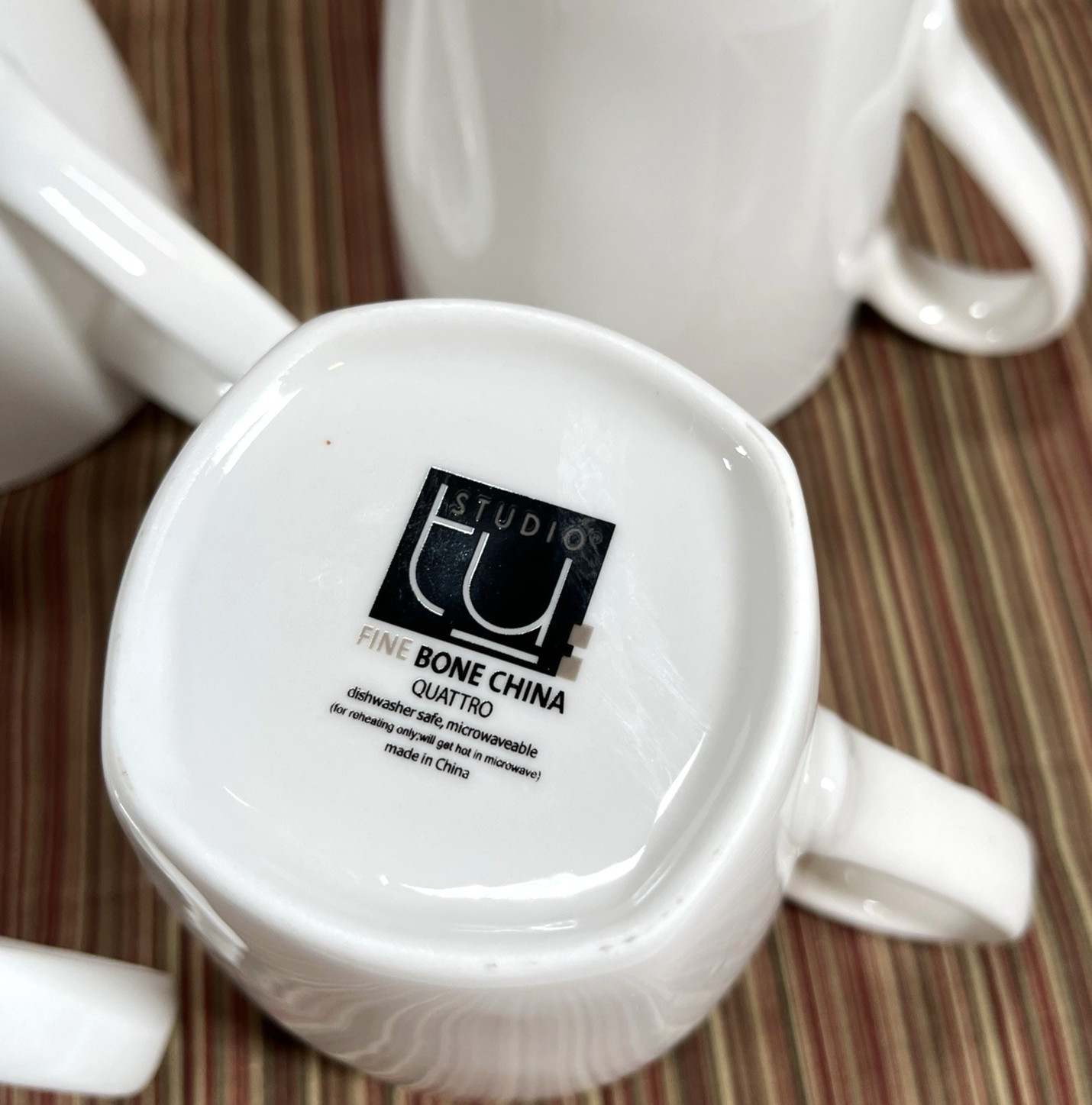 4 White Studio TU Quattro 12oz Coffee Mugs Bone China Tabletops Unlimited