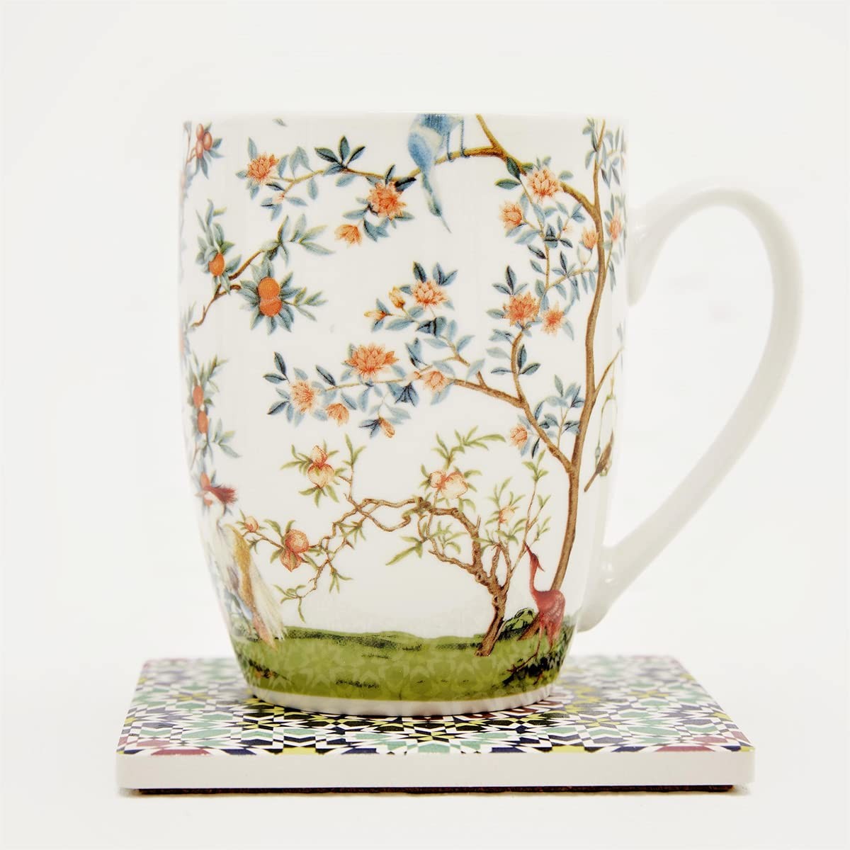 ALYC Fine China Coffee Mug Set – Bird and Branch Flower Teacup Design – 2Pack
