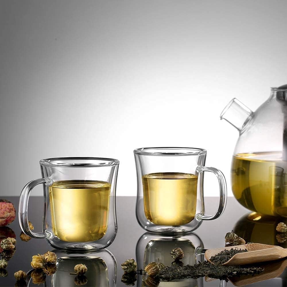 Espresso Cups 4 Oz Double Walled Glasses Coffee Mugs Set of 2, Clear Glass