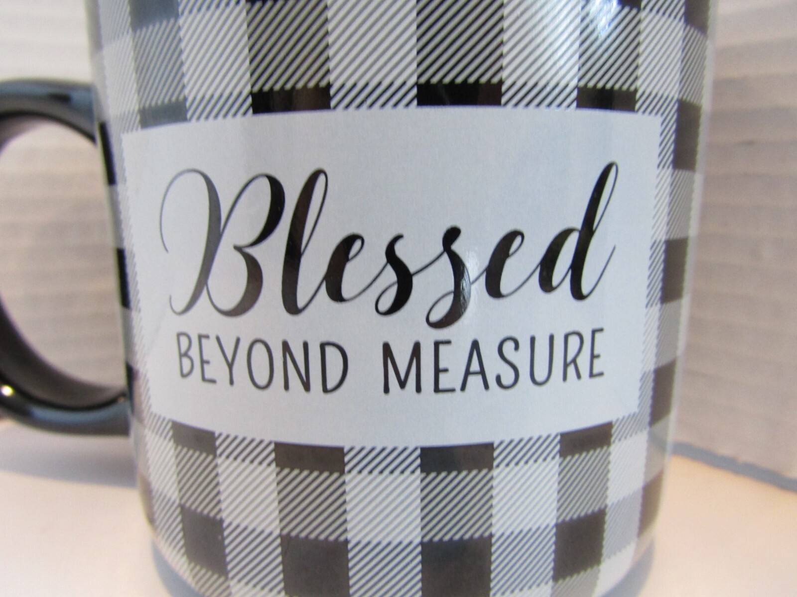 GROW IN GRACE Blessed Beyond Measure BLACK & GRAY Checked 4″ x 4.25″ MUG