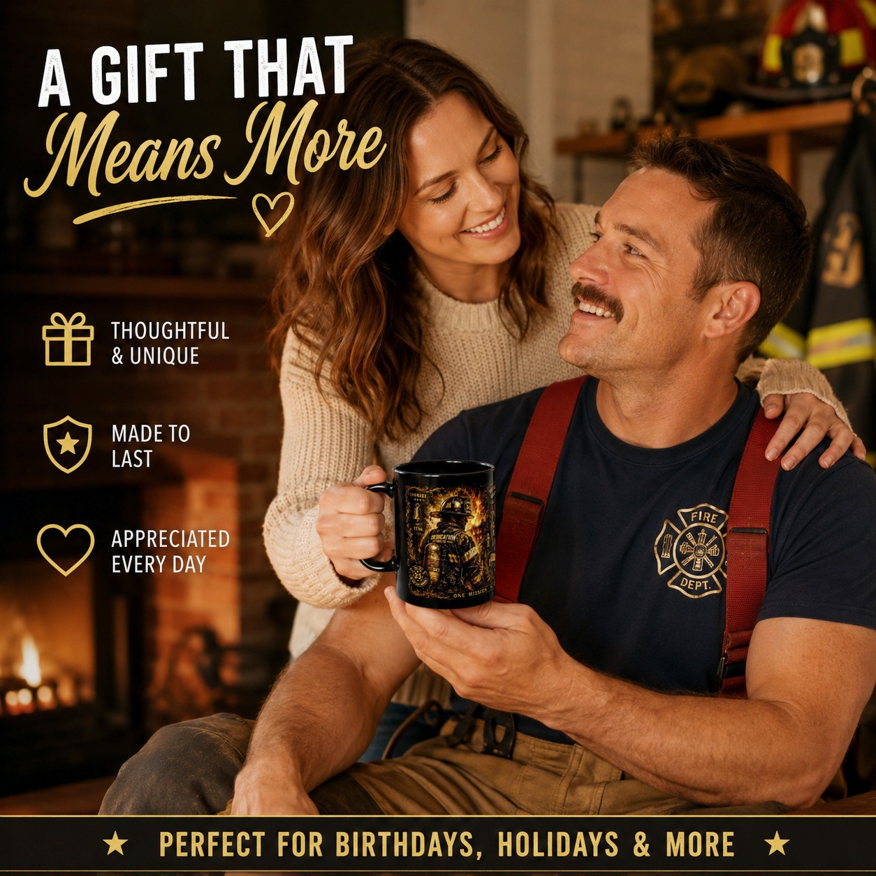 Firefighter Coffee Mug #1 – Fireman Gift, Fire Rescue Black Ceramic Cup