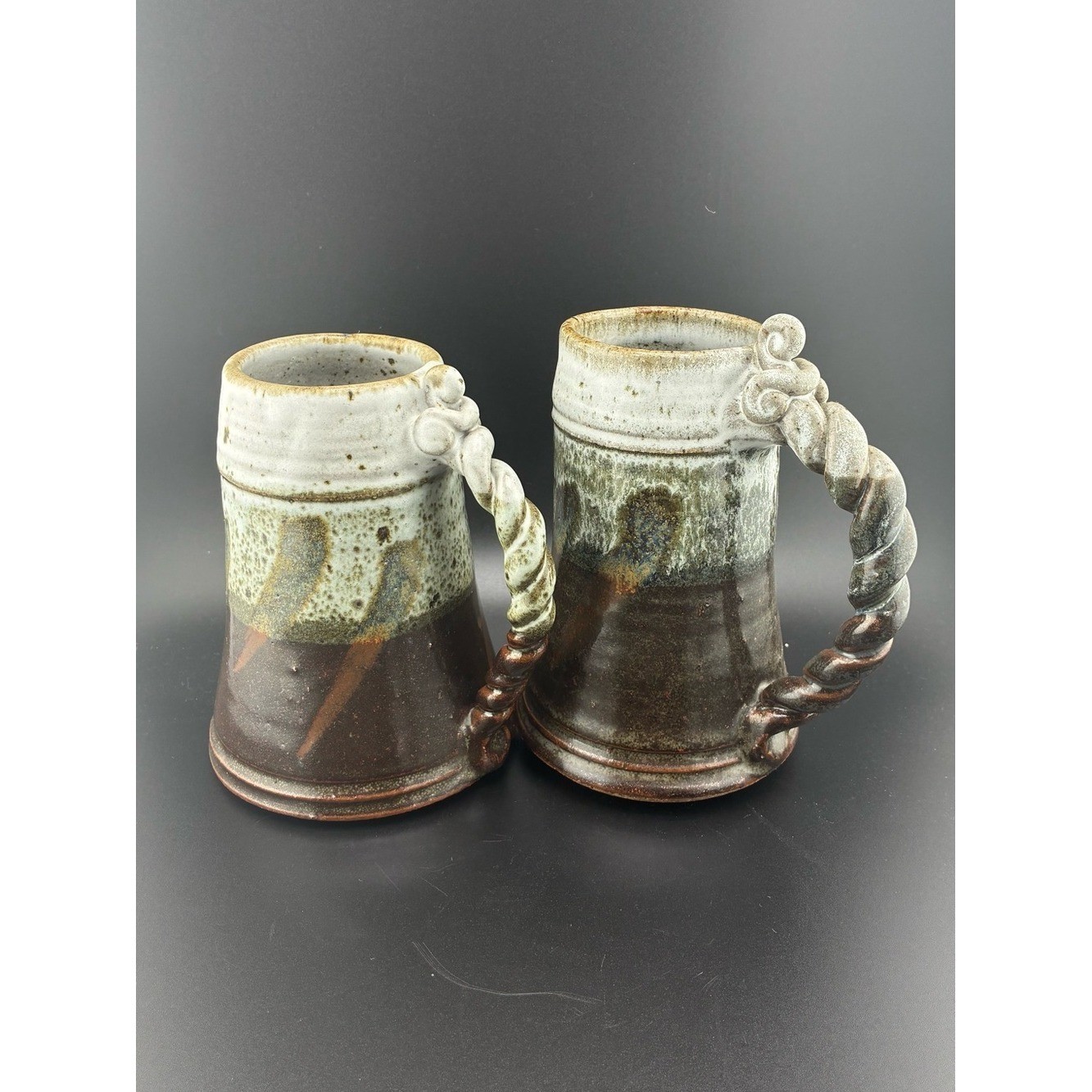 Source Unknown Brown and Cream Twisted-Handle Ceramic Mugs (Pair)