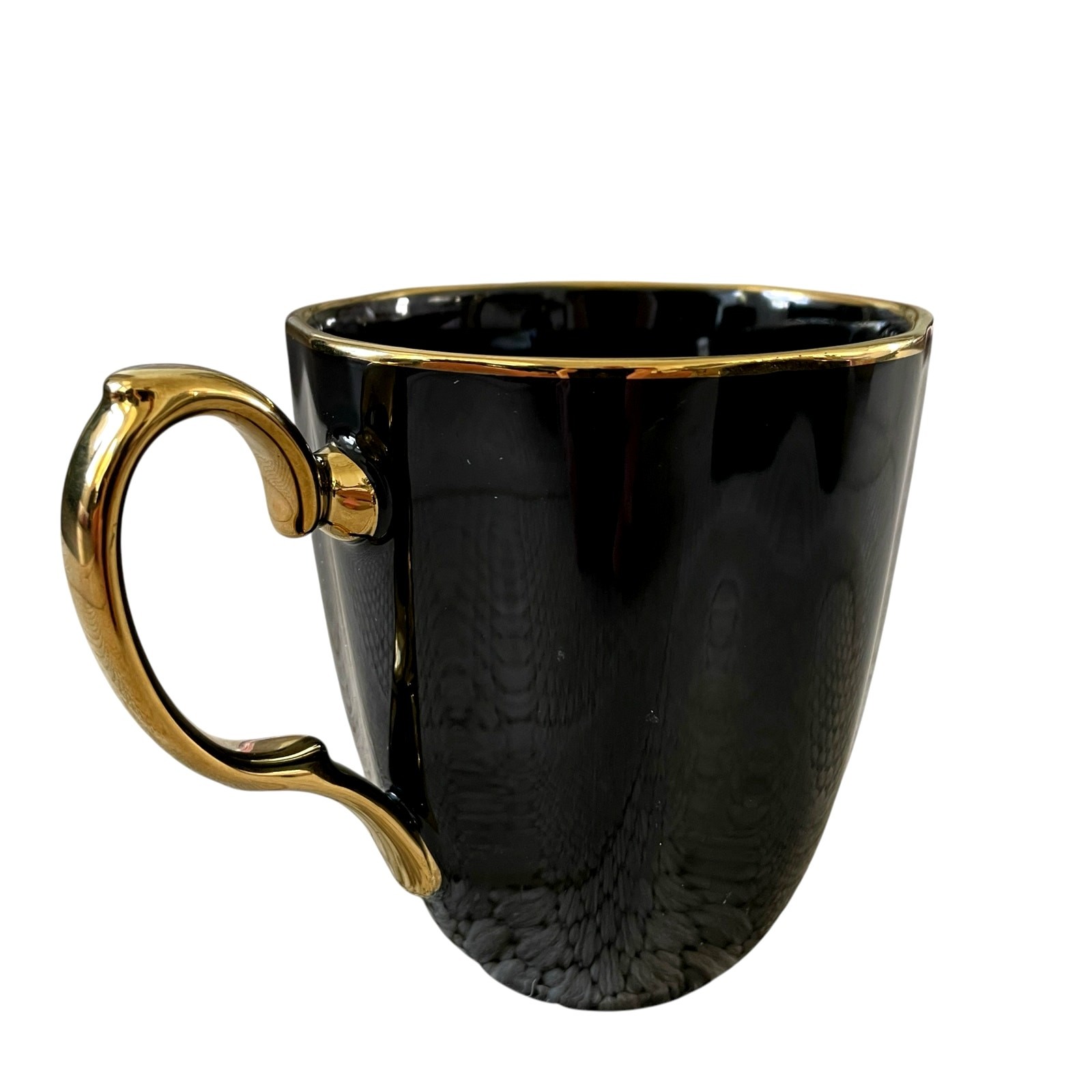 Grace Teaware Fine Porcelain Black & Gold Coffee Mugs Tea Cup Set of 2 NEW