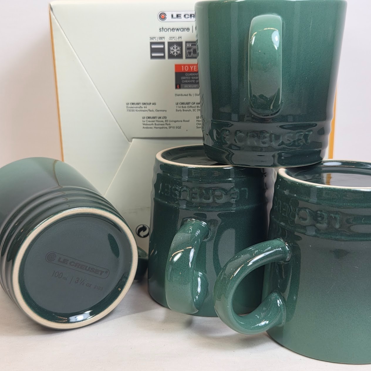 Le Creuset ARTICHAUT Set of 4 Mini Espresso 3.5 fl oz Mugs 100ml Cups New in Box
