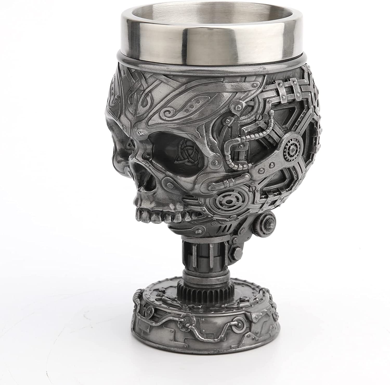 250ml Steampunk Skull Celtic Trinity Goblet Mug Resin Sculpture Pewter Finish