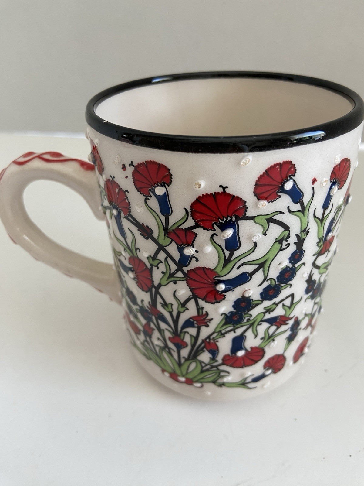 Artisan Made Turkish Ceramic Coffee Mug Traditional Authentic Floral Handpainted