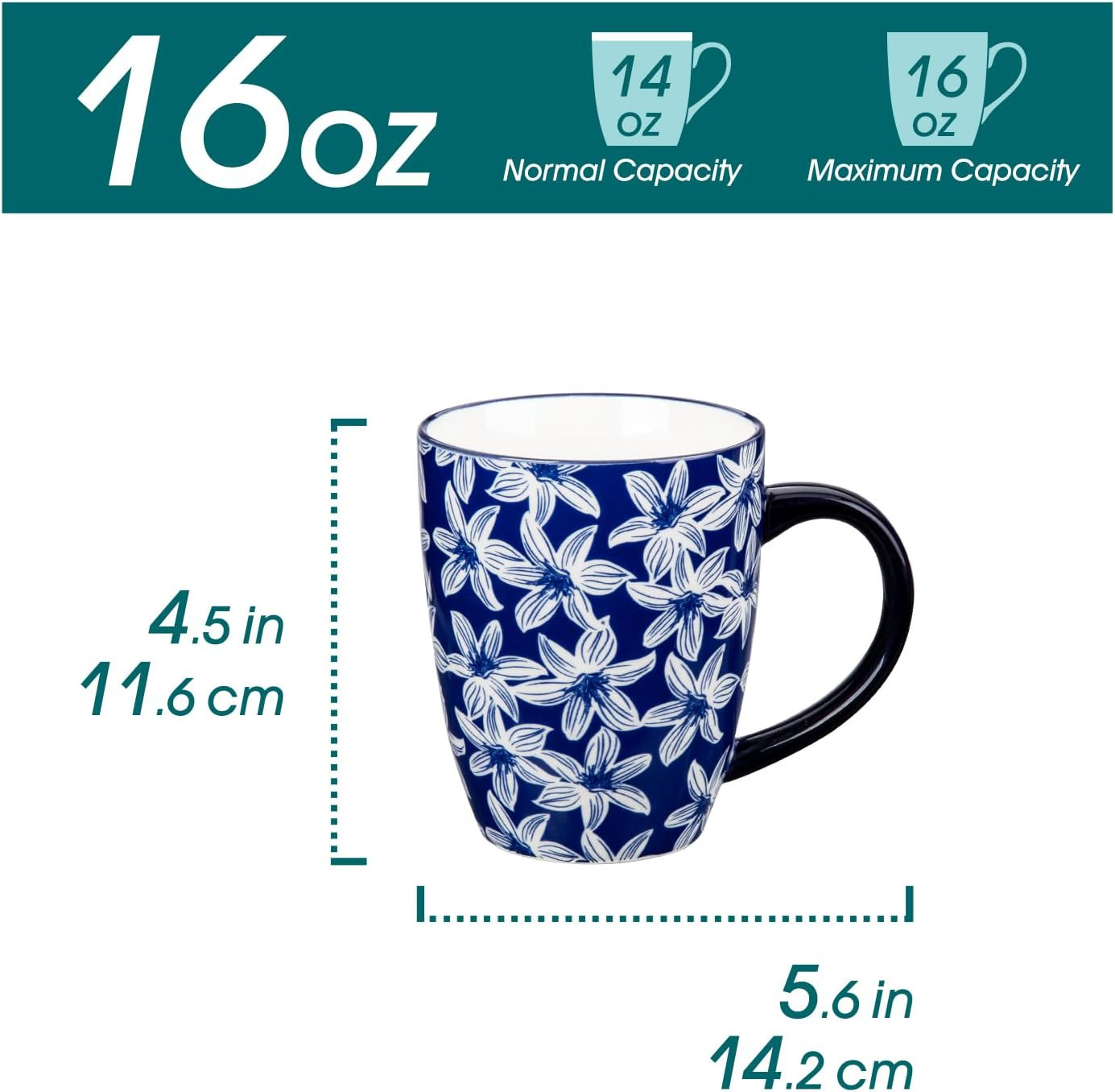 SELENE Large Coffee Mugs Set of 6, 16 Oz Porcelain Coffee Cups