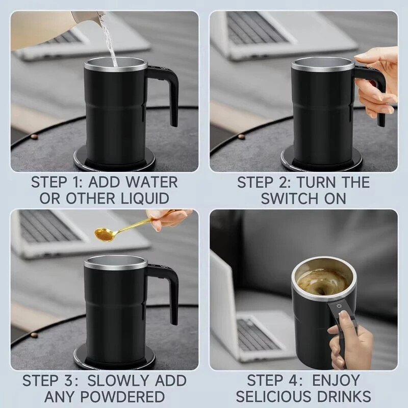 380ML Mini Electric Coffee Self Mixing Mug IP67 Waterproof Food Safe Coffee Mug