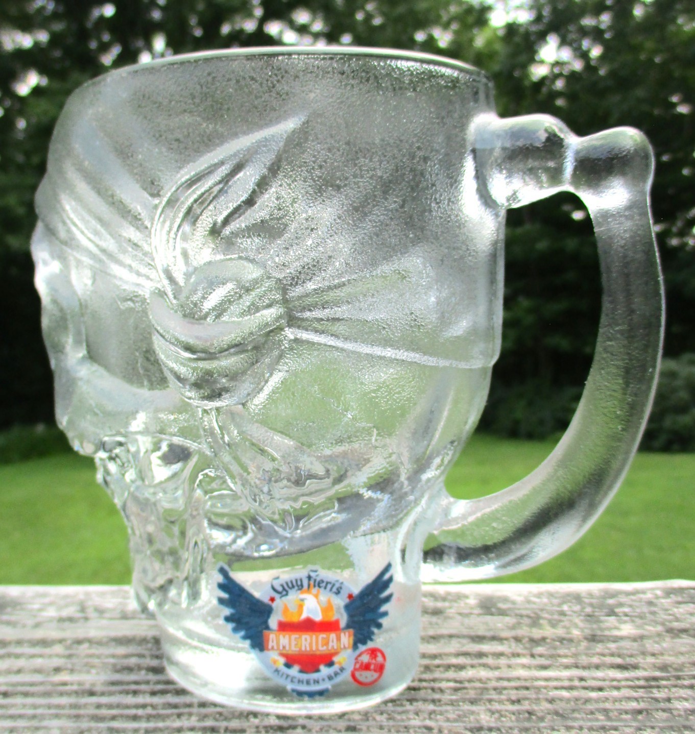Guy Fieri’s American Kitchen Bar Cancun 6″ Glass Pirate Skull Mug Stein