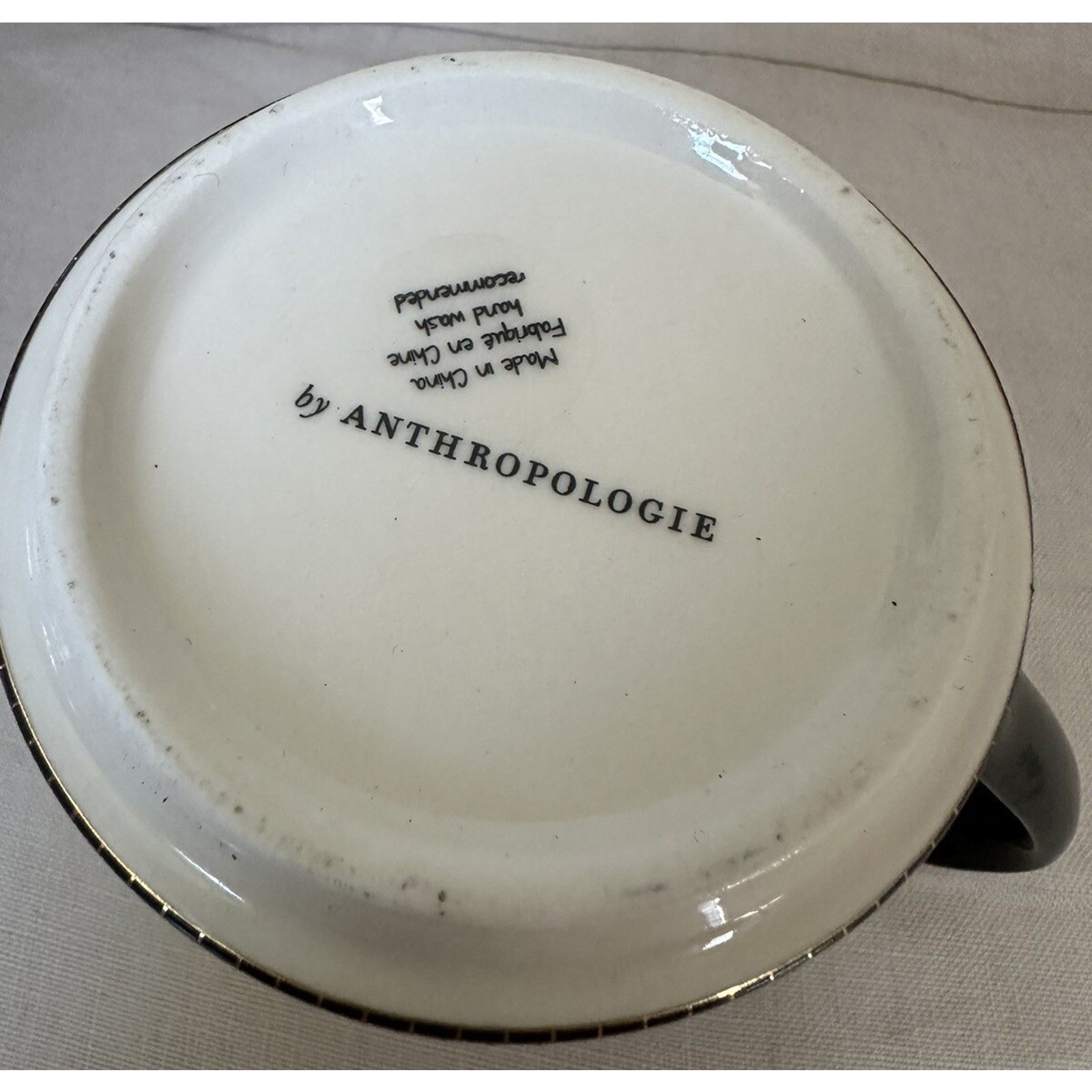 Anthropologie Victory Coffee Mug Bistro Margot Monogram Tile Metallic Cup V
