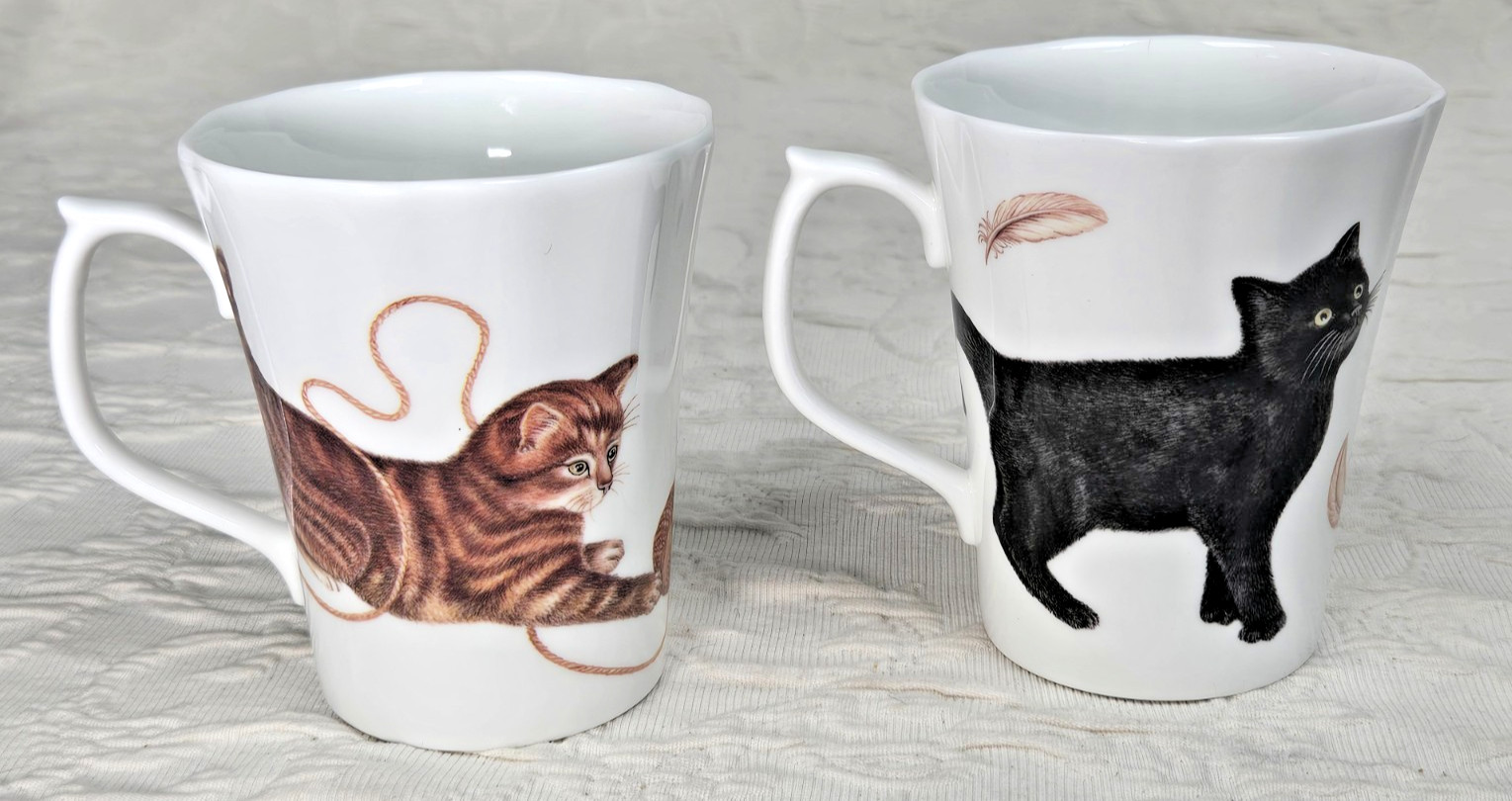 Duchess Set of 2 Mugs Cats & Feather Fine Bone China England; CAT 07