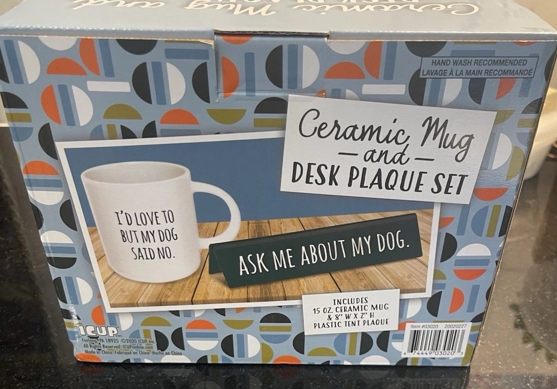 New In Box Ceramic Mug With Desk Plaque Set. Great Gift