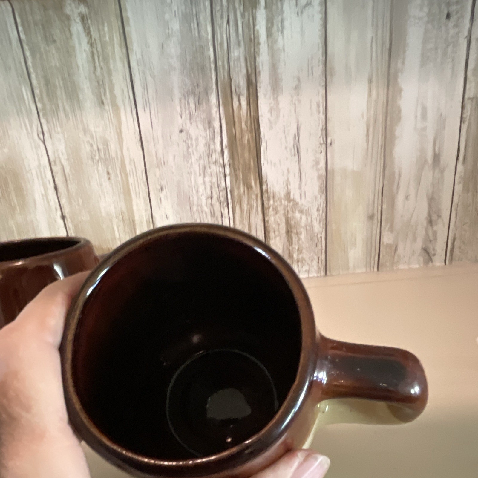 Mid-Century Modern 2pc 10oz Ceramic Coffee Mug Set Brown/Beige Colorblock