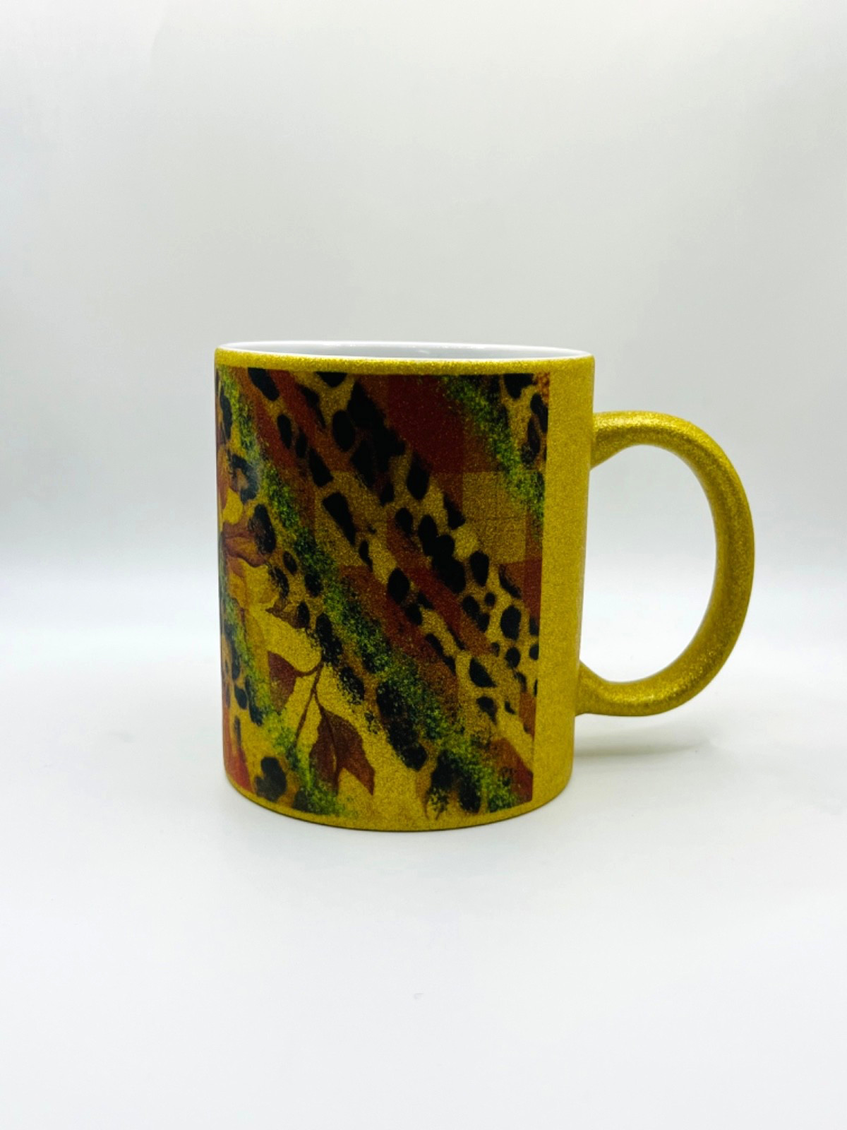 HOGG Gold Glitter Mug ~ Fall Leaves & Leopard Print Sublimation Design 11 oz