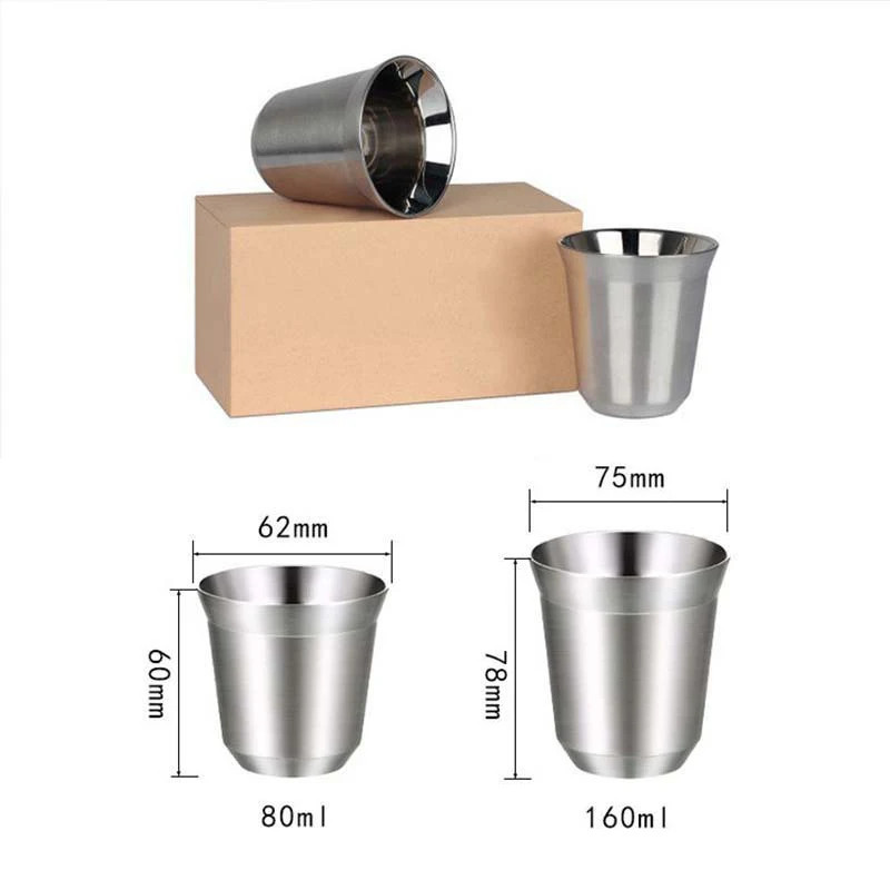 Double Wall Stainless Steel Coffee Mug 80ml/160ml Portable Cup Travel Tumbler Co
