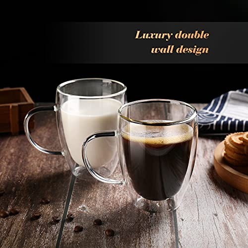 12 Oz Double Walled Glass Coffee Mugs with Handle,s, Set of 2