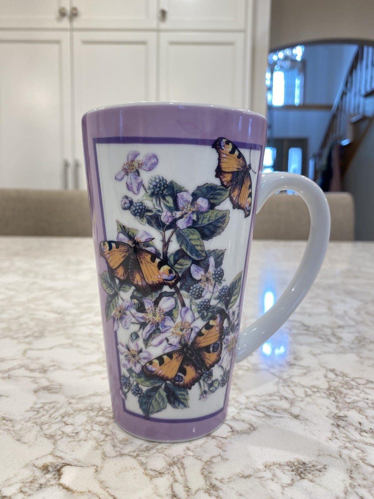Set of 4 — Butterfly & Flowers Latte Cup Mugs