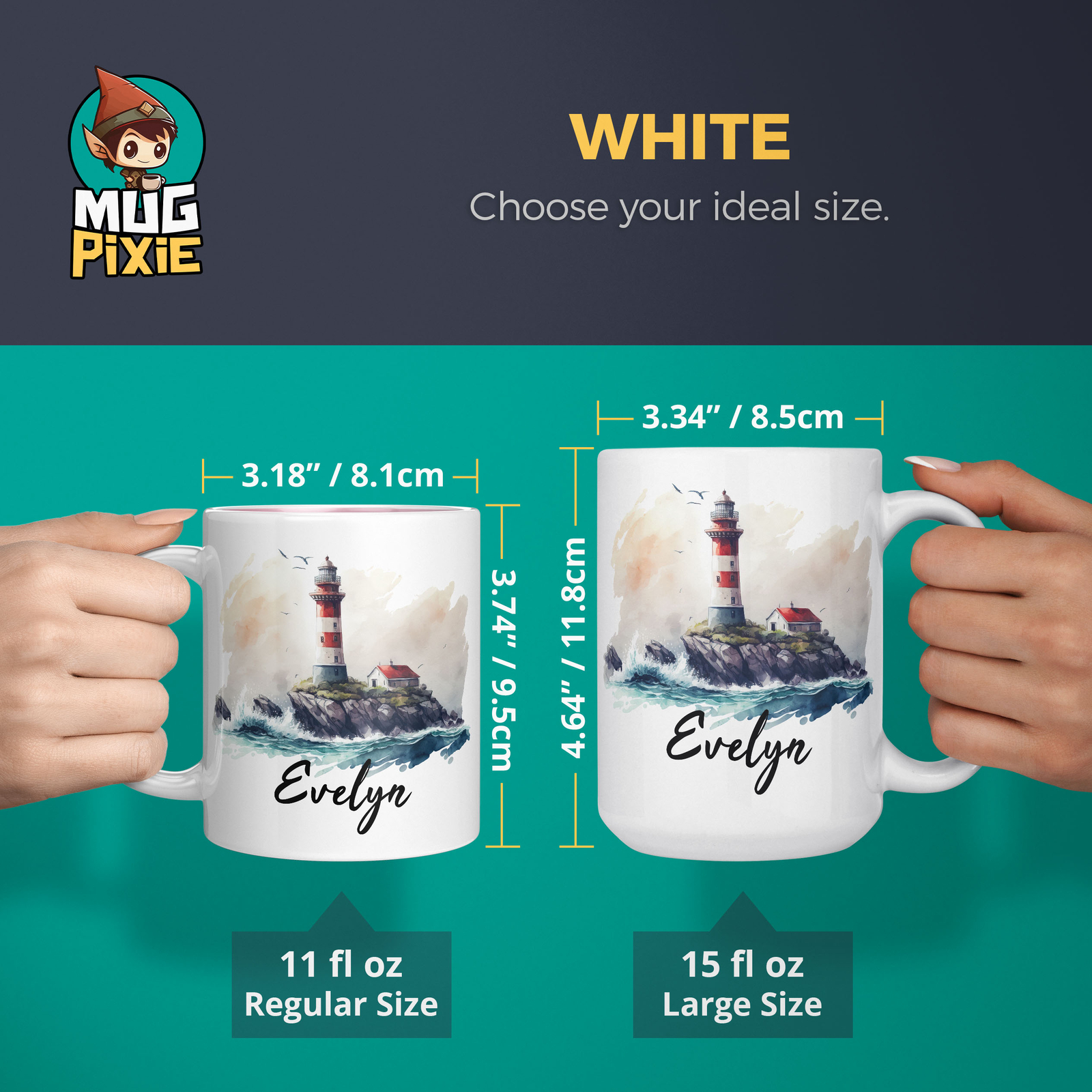 Lighthouse Mug – Personalized Ocean Waves Ceramic Cup, Coastal Beach Custom Gift