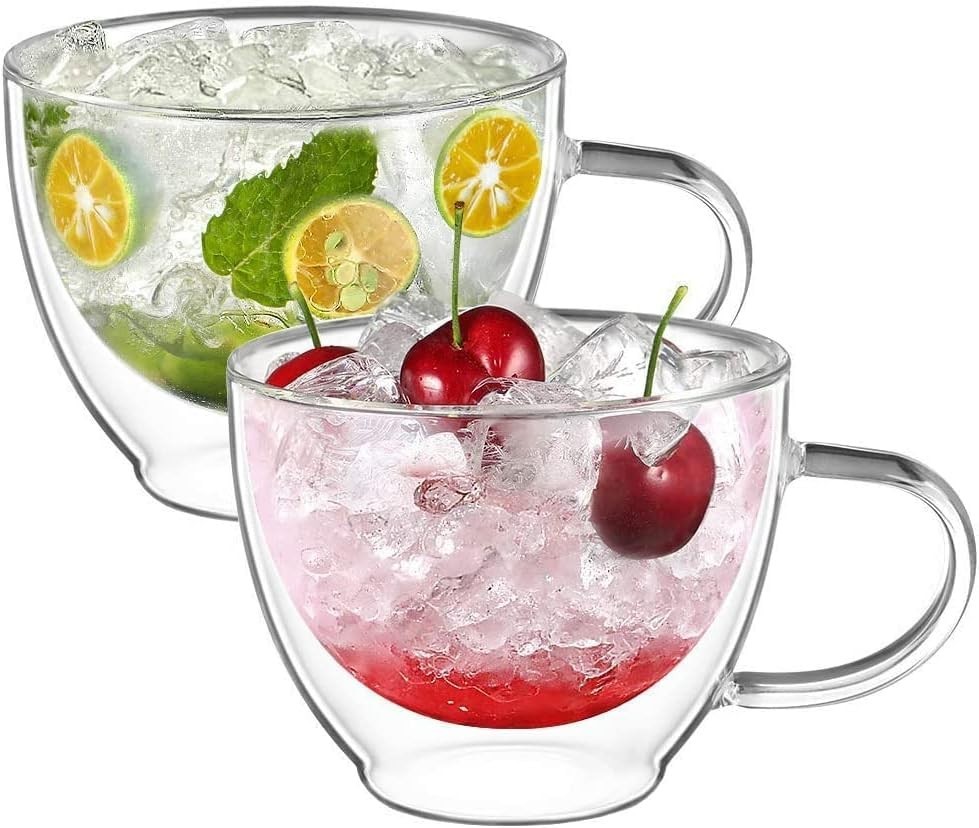 Double Walled Glass Coffee Mug 12 oz Latte Cappuccino Cups Set of 2, Clear Gl…