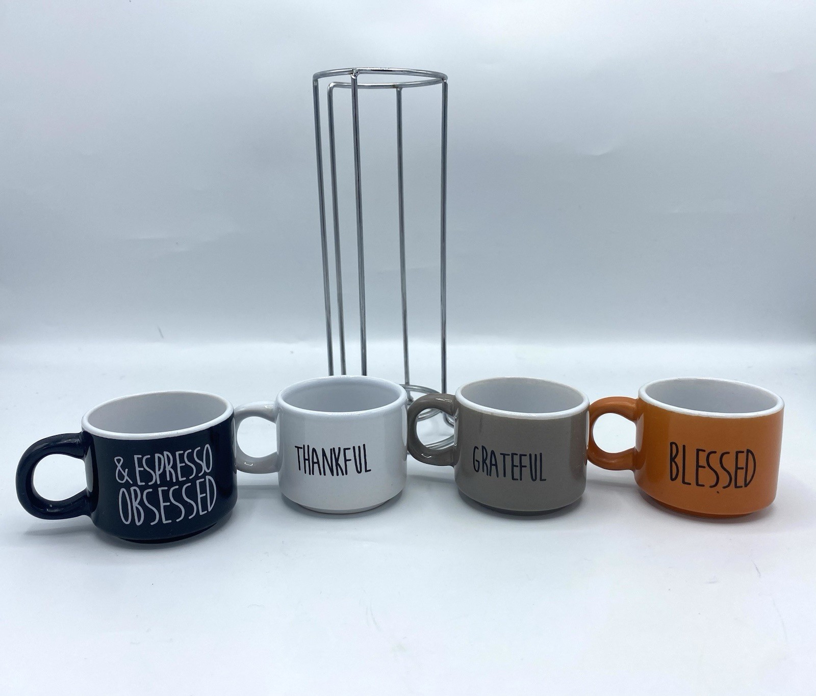 Home Essentials Set of 4 Ceramic Espresso Multicolor Worded Mug Set (1720)