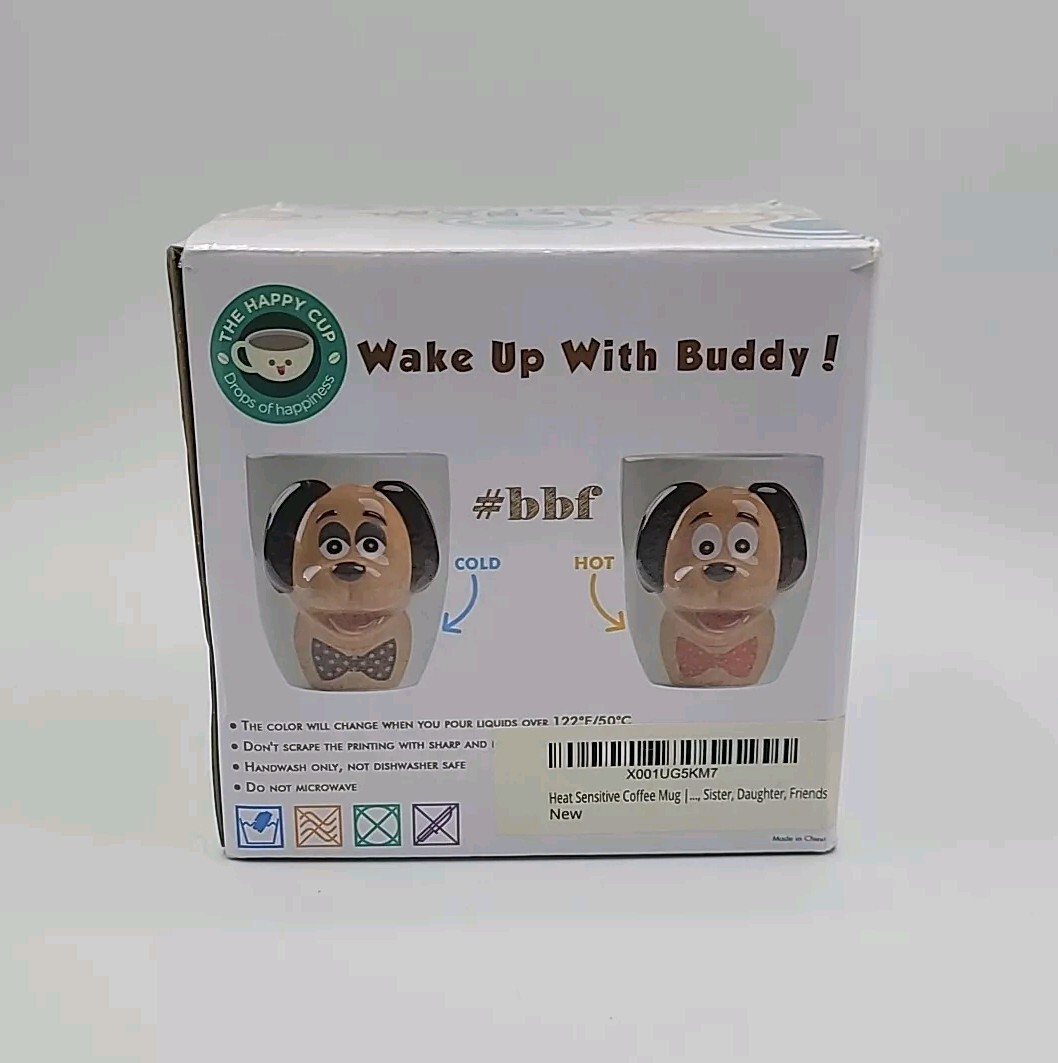 3D Buddy Dog Mug Temp Sensitive Cold Hot Color Changing Bow Tie/Eyes W/Box 16oz